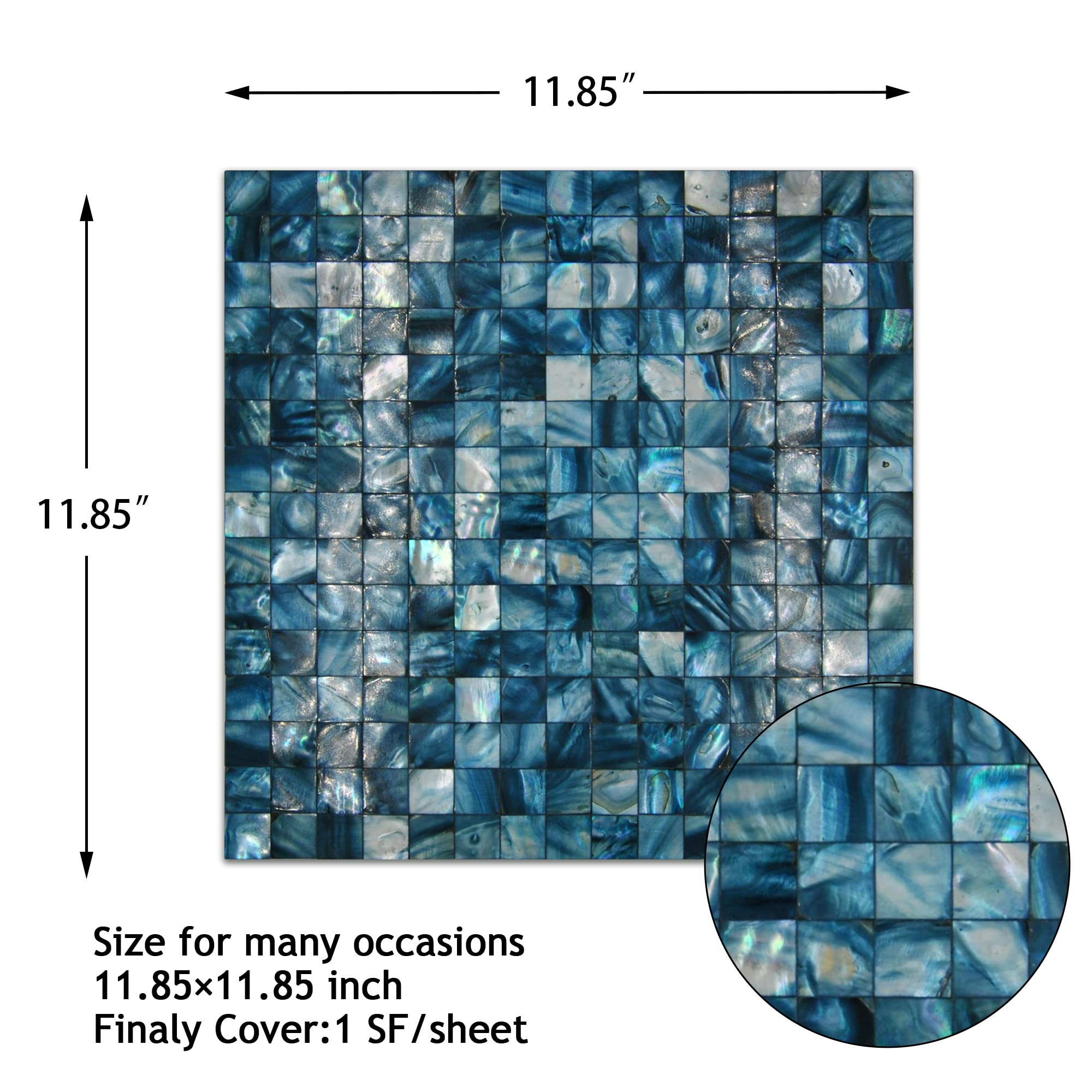 KASARO Self-Adhesive Mother of Pearl Mosaic Tiles - Peel & Stick Backsplash for Kitchen, Bathroom, Bedroom Wall Decor (Blue, 10 Sheets) | Easy DIY Home Upgrade for Stylish & Waterproof Surfaces