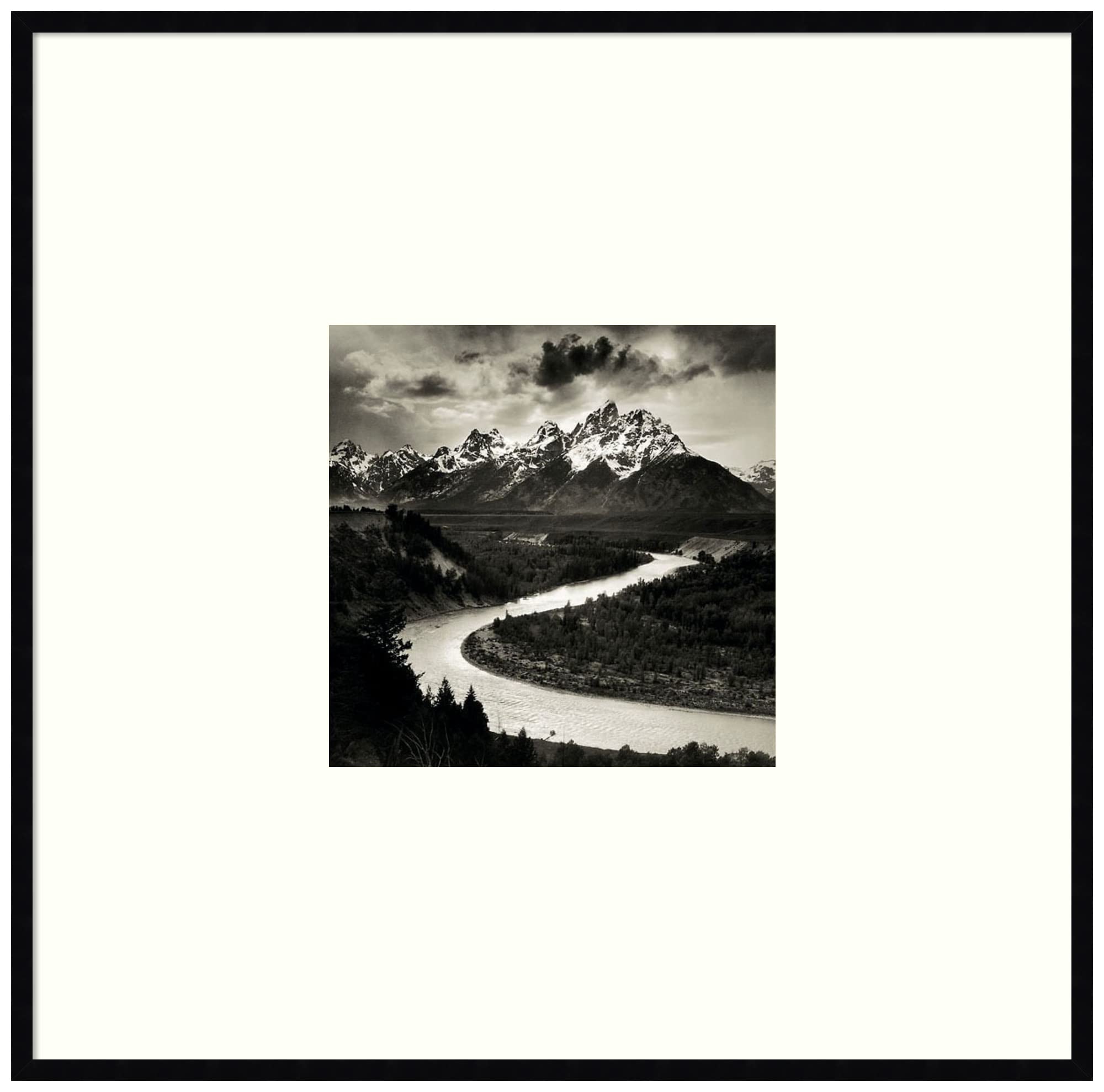 Amanti Art Framed Wall Art Print - The Tetons and Snake River Grand Teton National Park Wyoming 1942 by Ansel Adams - 41x41 Inch Framed Poster for Home Decor - Perfect for Living Room, Bedroom, Bathroom & Kitchen Wall Decor - Nature Photography Landscape Artwork