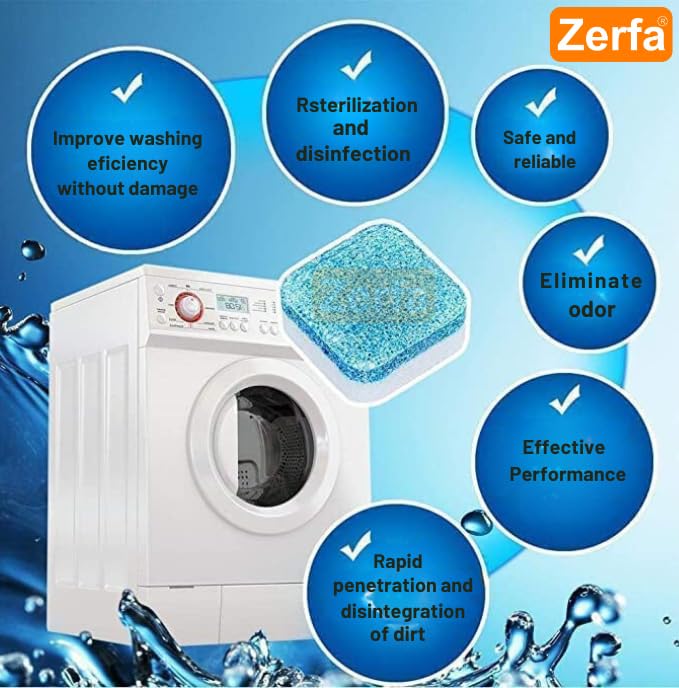 Zerfa 24-Pack Washing Machine Deep Cleaner & Descaling Tablets - Effective Stain Remover for All Front & Top Load Washers - Perfect for Automatic Tub & Drum Cleaning - Ideal for Laundry Maintenance & Odor Removal