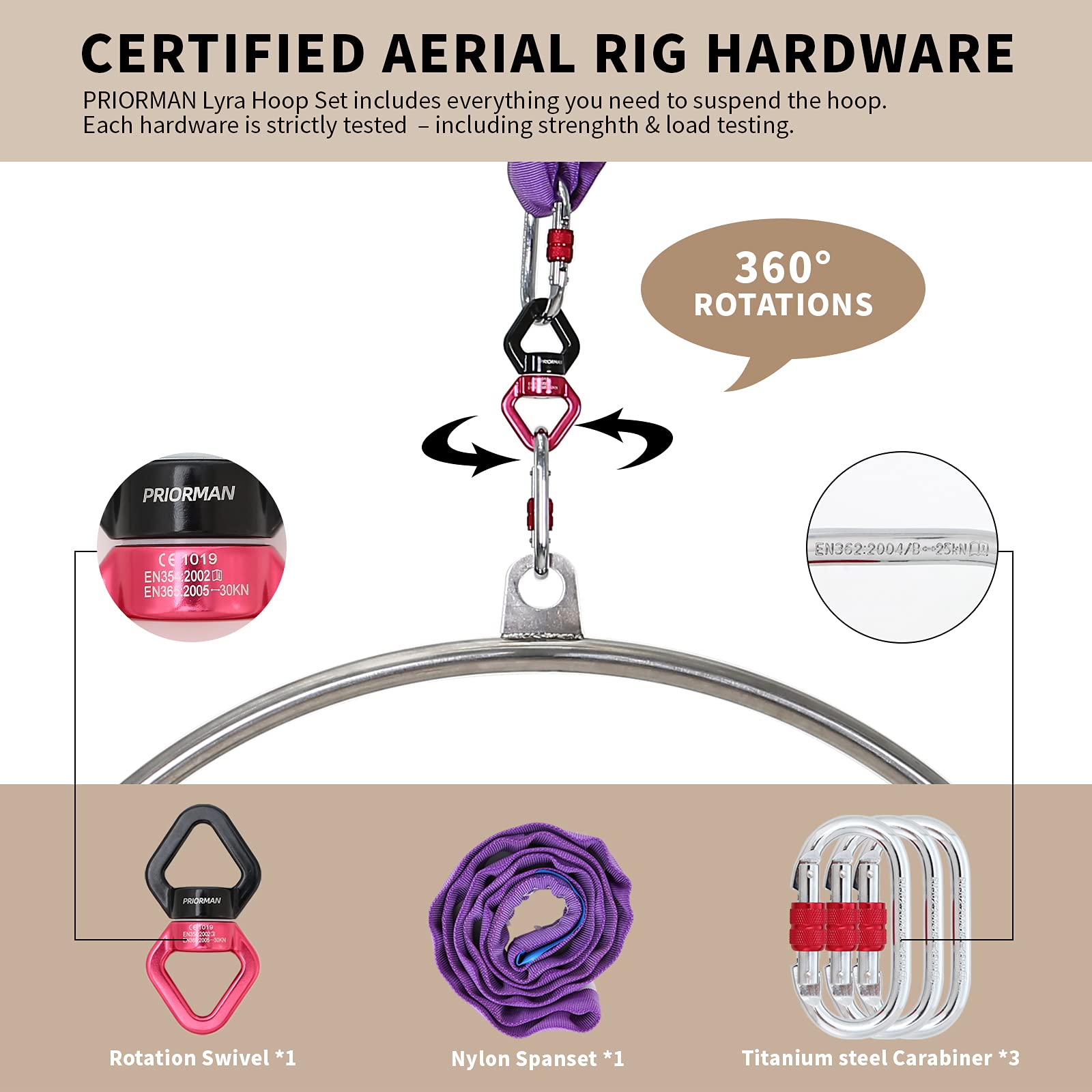 One Point Aerial Hoop Set with Rigging Hardware - Stylish & Functional Circus Lyra Hoop for Dance Studios, Aerial Fitness & Home Workouts | Perfect for Aerial Yoga, Performance Training & Circus Arts Practice
