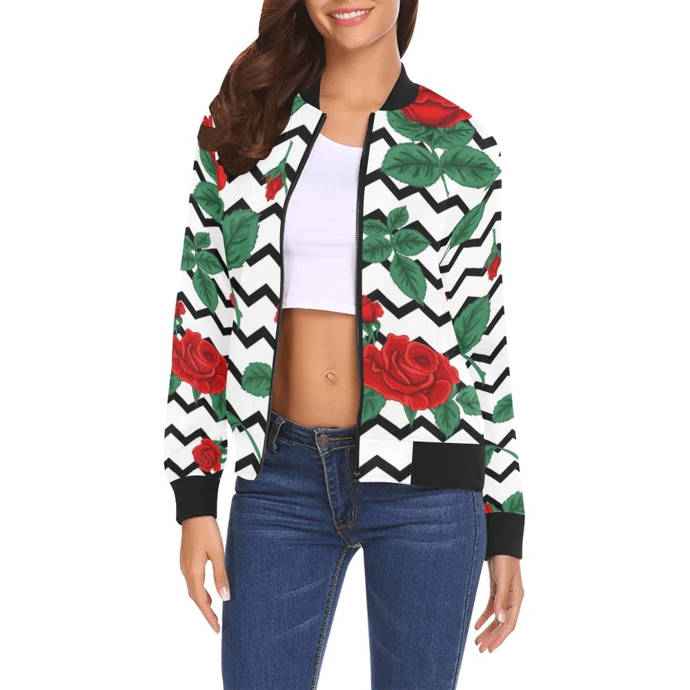 Women's Rose Bomber Jacket - Casual Zip Up Windbreaker Coat for Spring & Fall | Perfect for Outdoor Activities, Travel & Daily Wear