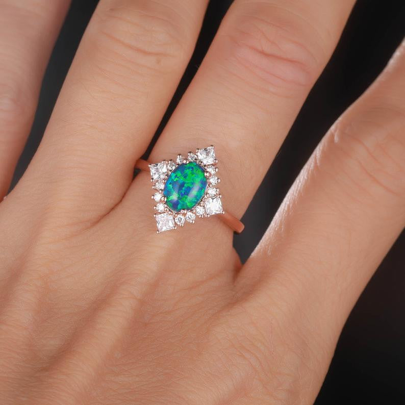 Vintage Black Opal Diamond Engagement Ring for Women - Elegant & Unique Wedding Band for Proposals, Anniversaries, and Special Occasions