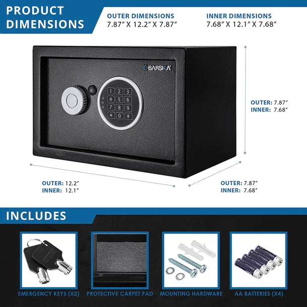 Barska AX13946 Digital Keypad Security Safe Box - Fireproof & Waterproof for Home, Office, Jewelry, Cash, and Documents Protection