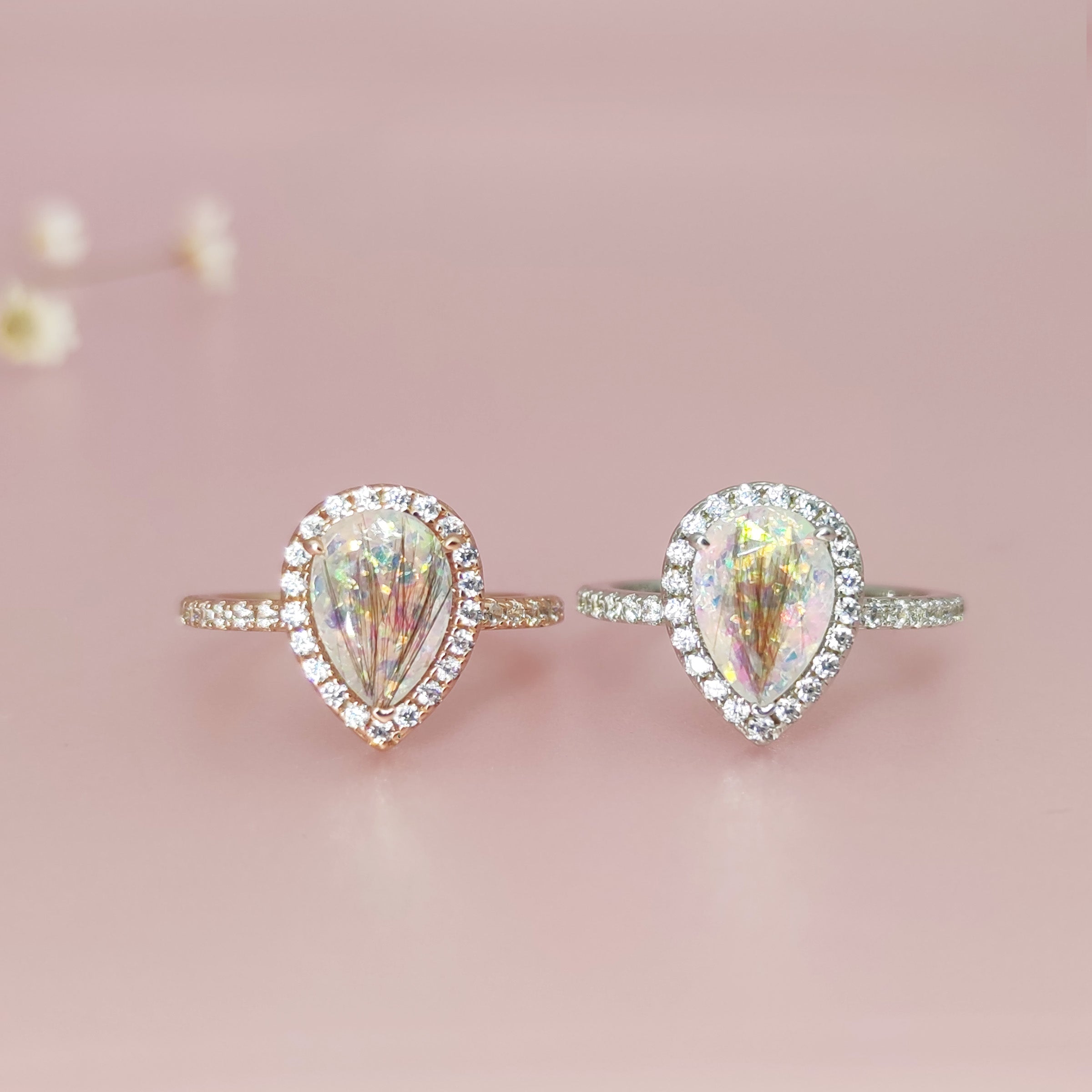 Solid Gold Teardrop Pet Hair & Fur Halo Ring - Elegant Jewelry for Pet Lovers, Perfect for Memorial Keepsakes & Special Occasions