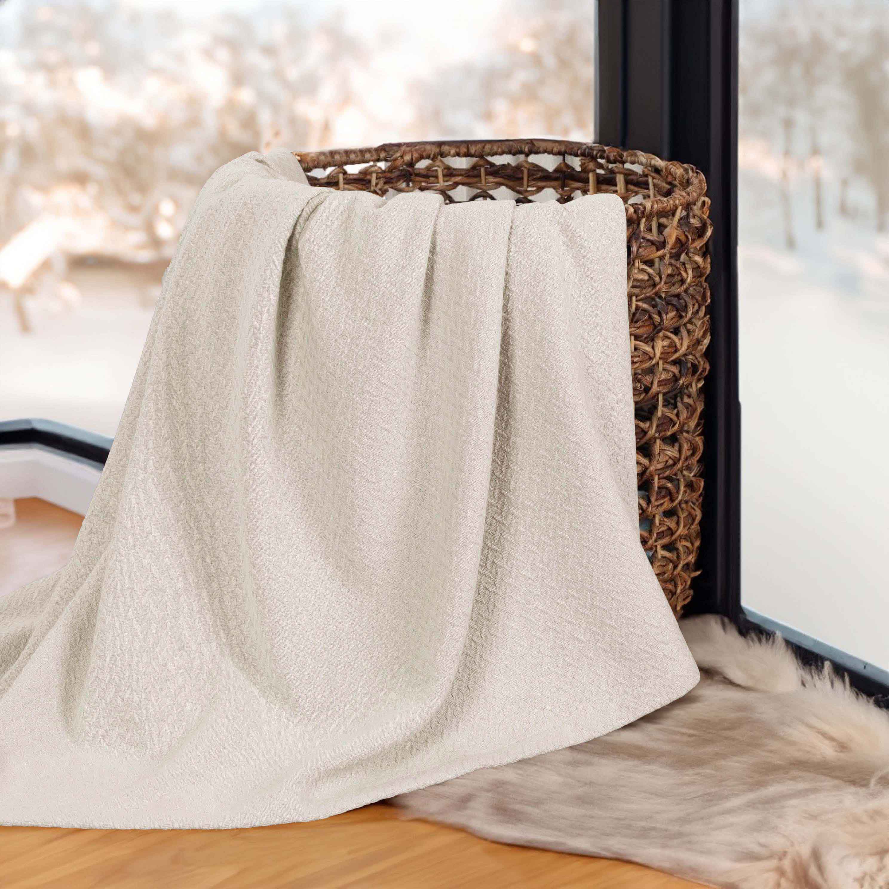 Premium Nobel Cotton Textured Chevron Lightweight Woven Blanket - Soft & Breathable Throw for Sofa, Bed, or Outdoor Picnics - Cozy Home Decor & Travel Companion