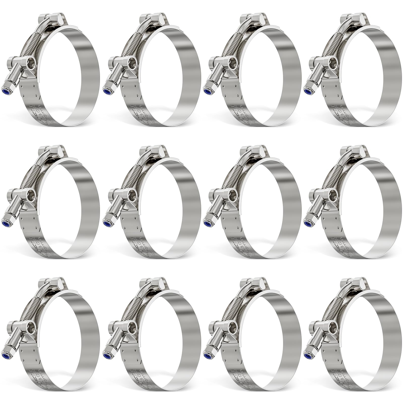 12-Pack 2.5 Inch T-Bolt Hose Clamps - 304 Stainless Steel Heavy Duty Adjustable Clamps (70-78mm) for Automotive, Radiator, Intercooler, and Plumbing - Perfect for Secure Tube Connections in Cars, Trucks, and Industrial Applications