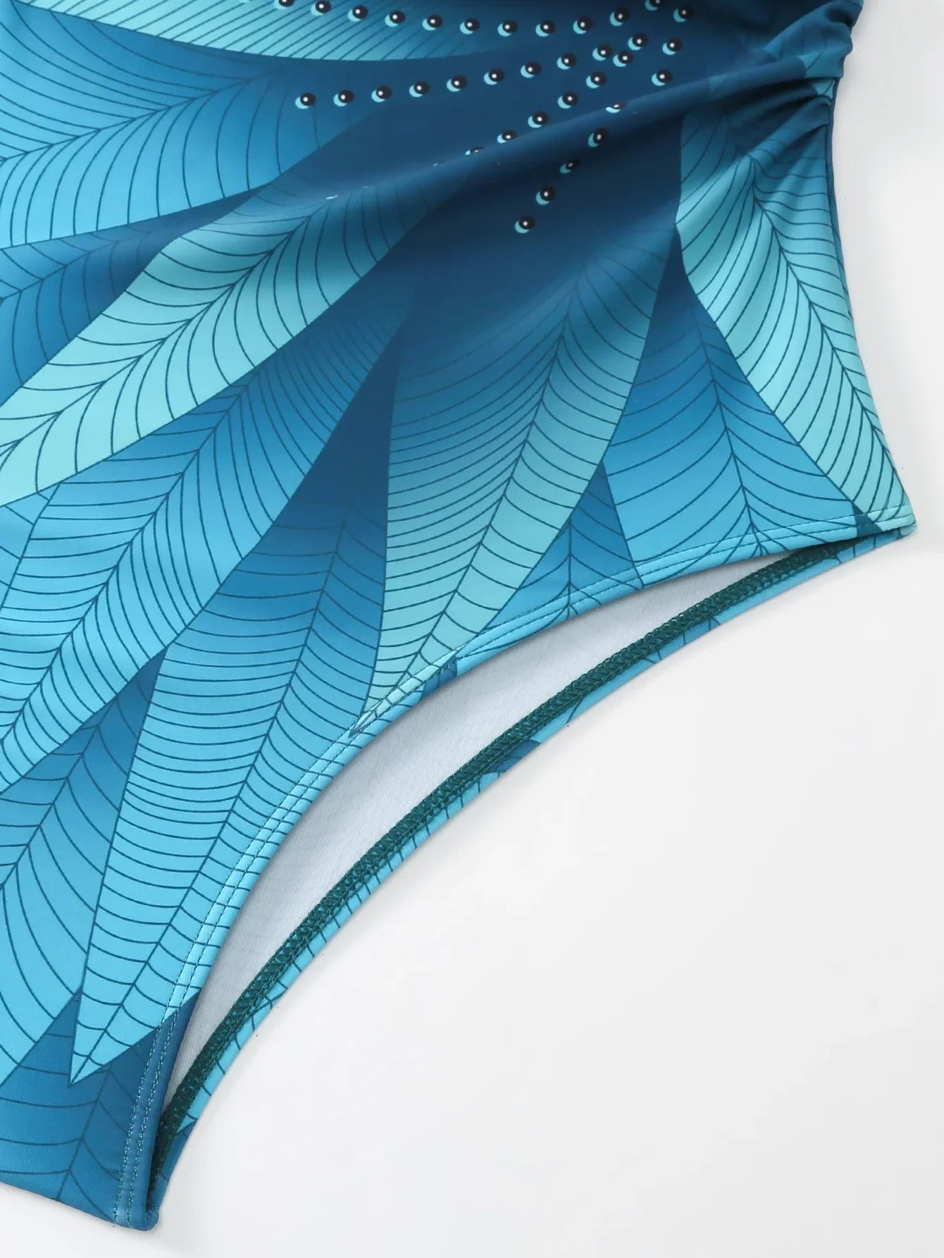 Elegant Blue Leaf Printed One Piece Swimsuit for Women - High Waisted Tummy Control Swimwear with Halter Neck | Perfect for Beach Vacations, Pool Parties & Summer Getaways