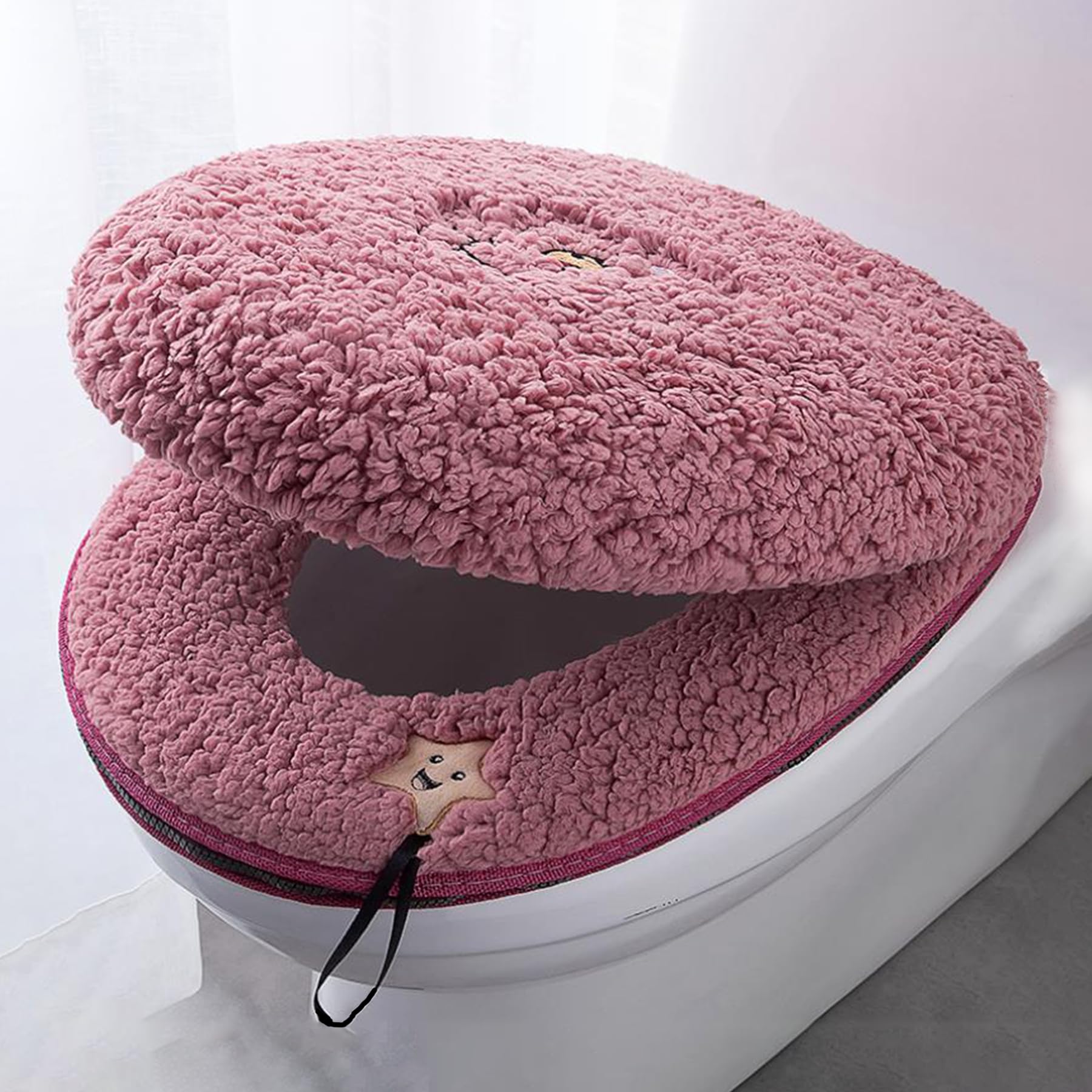 Plush Washable Toilet Seat Warmer Cover with Zipper Handle - Soft Fuzzy Toilet Lid Cover for Bathroom, Winter Warm Toilet Seat Cushion (Perfect for Cold Weather & Cozy Home Comfort)