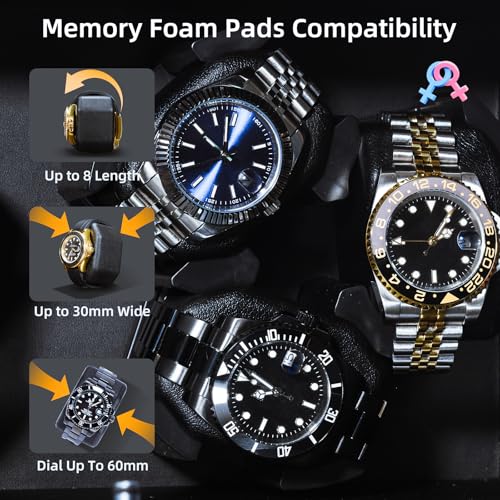 Automatic Watch Winder Box with 6 Watch Capacity - Super Quiet Motor, 4 Rotation Modes & Blue LED Backlight - Premium Wooden Watch Rotator for Men - Perfect Watch Storage & Display Case for Luxury Timepieces (SKW168) - Ideal for Watch Collectors, Travel Storage & Display Cabinets