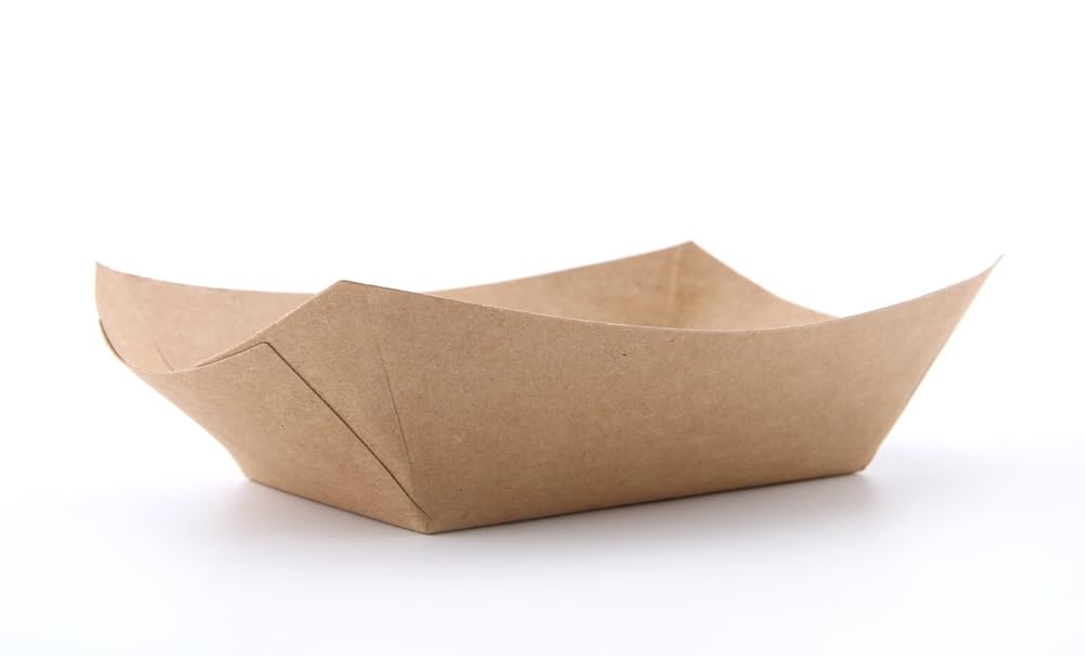 Eco-Friendly Disposable Kraft Paper Food Trays - 100% Biodegradable & Recyclable Picnic Serving Trays for Hot/Cold Food - Perfect for Outdoor BBQ, Camping, Parties & Events (0.25Lb, Pack of 100)