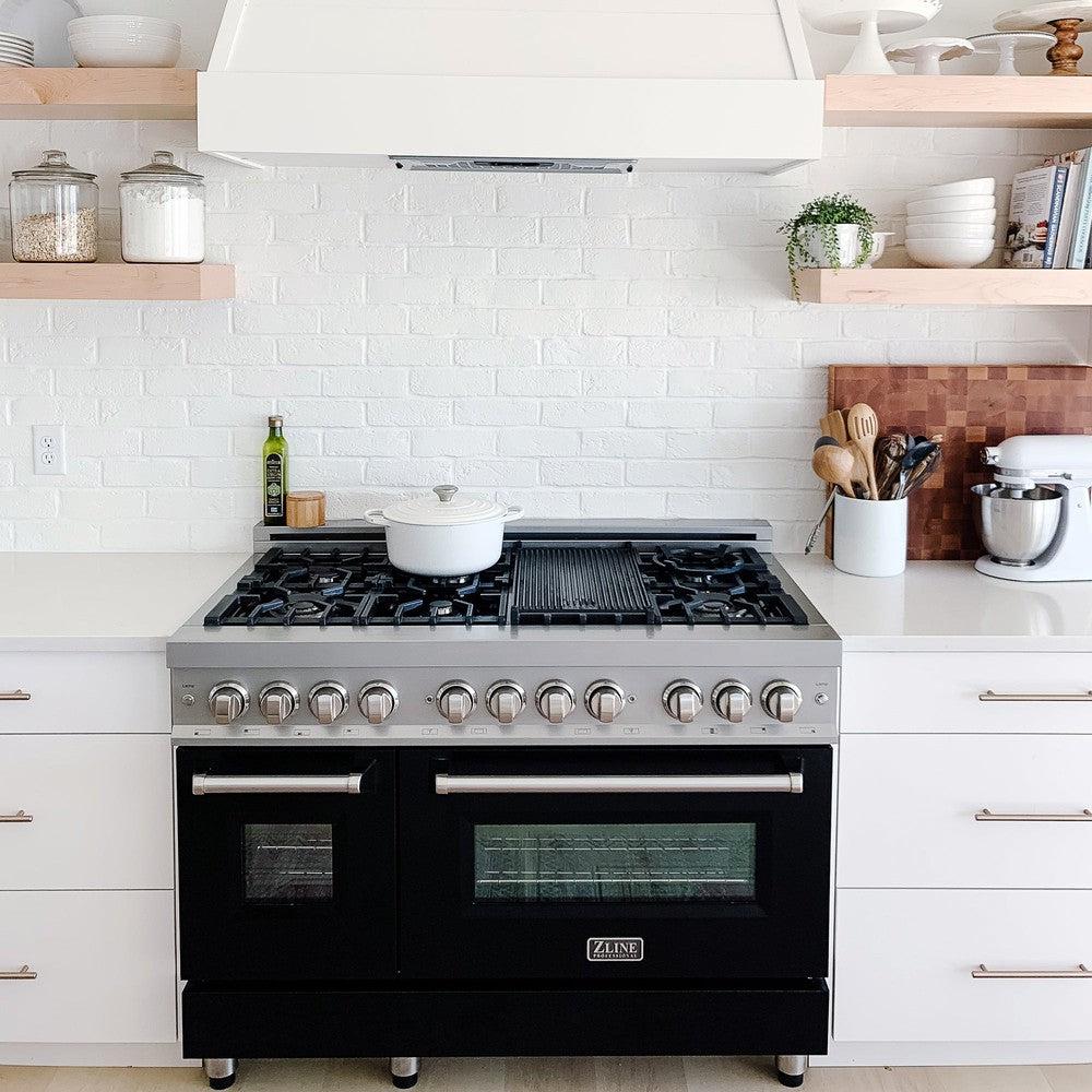 ZLINE 48-Inch 6.0 cu. ft. Dual Fuel Range with 7-Burner Gas Cooktop & 2 Electric Ovens - Stainless Steel with Black Matte Doors (RA BLM 48) | Professional Kitchen Appliance for Home Chefs & Cooking Enthusiasts