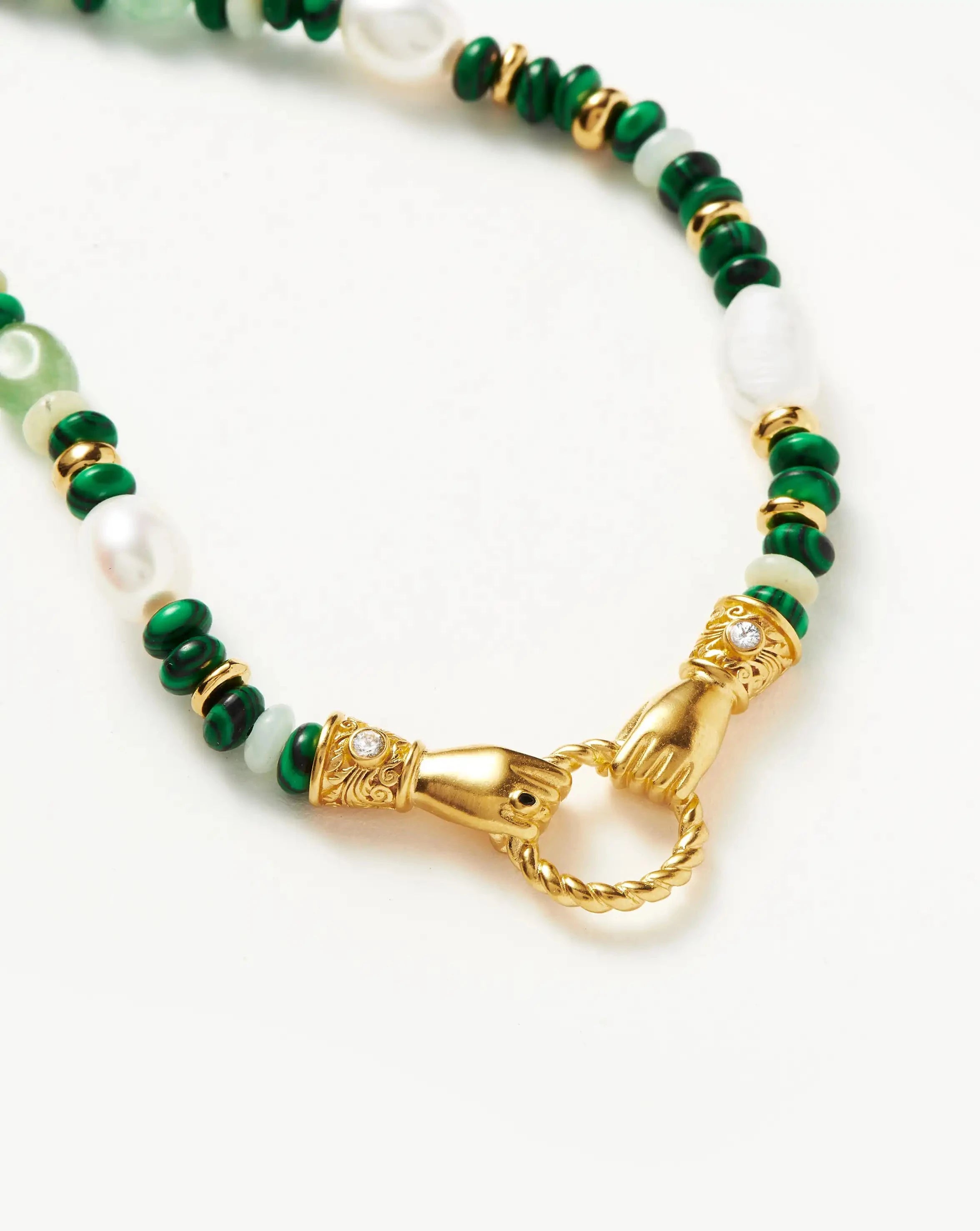 Harris Reed In Good Hands Beaded Gemstone Necklace - 18k Gold Plated Multi Green Gemstone & Pearl Statement Jewelry | Elegant Gift for Women, Perfect for Weddings, Parties & Special Occasions