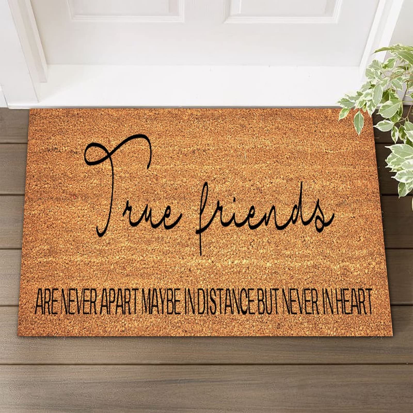 Natural Coir Doormat - Weather Resistant, Durable Outdoor Welcome Mat for Porch & Entrance - Inspirational 'True Friends' Quote - Perfect for Home, Garden, and Patio Decor