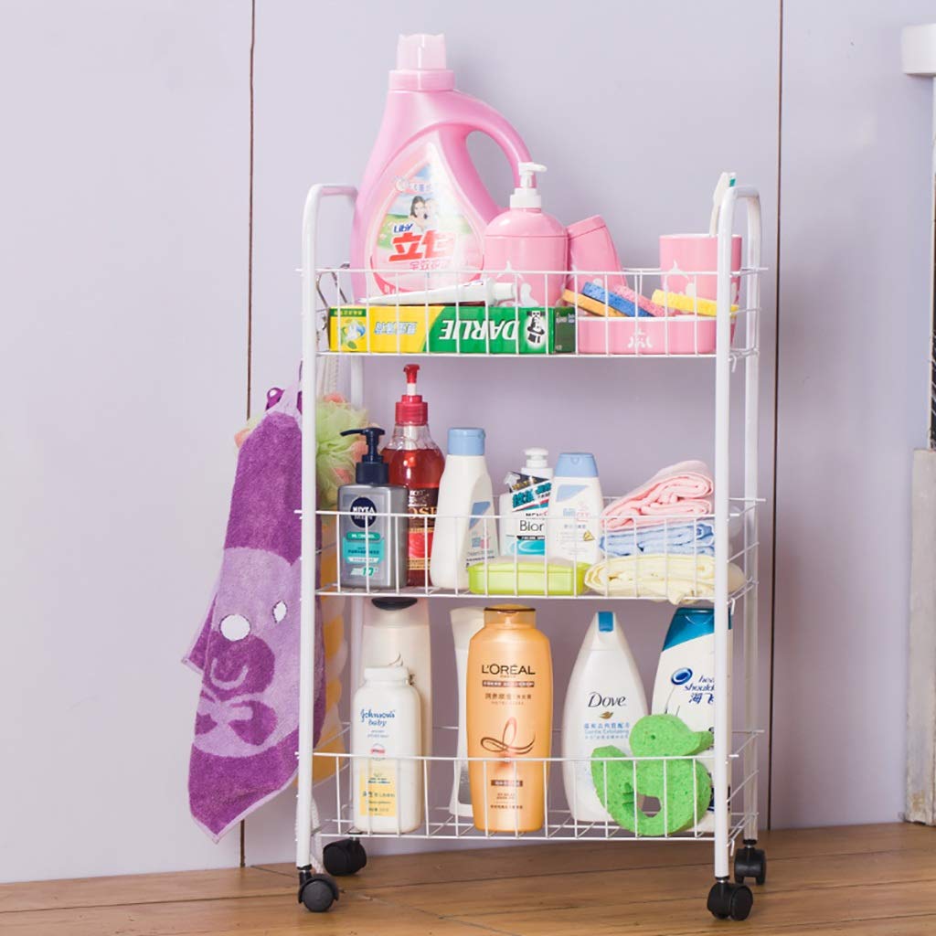 3-Tier Rolling Kitchen Cart - Stainless Steel Storage Organizer for Fruits, Vegetables & Bathroom Essentials - White - Perfect for Small Spaces, Pantry & Home Organization