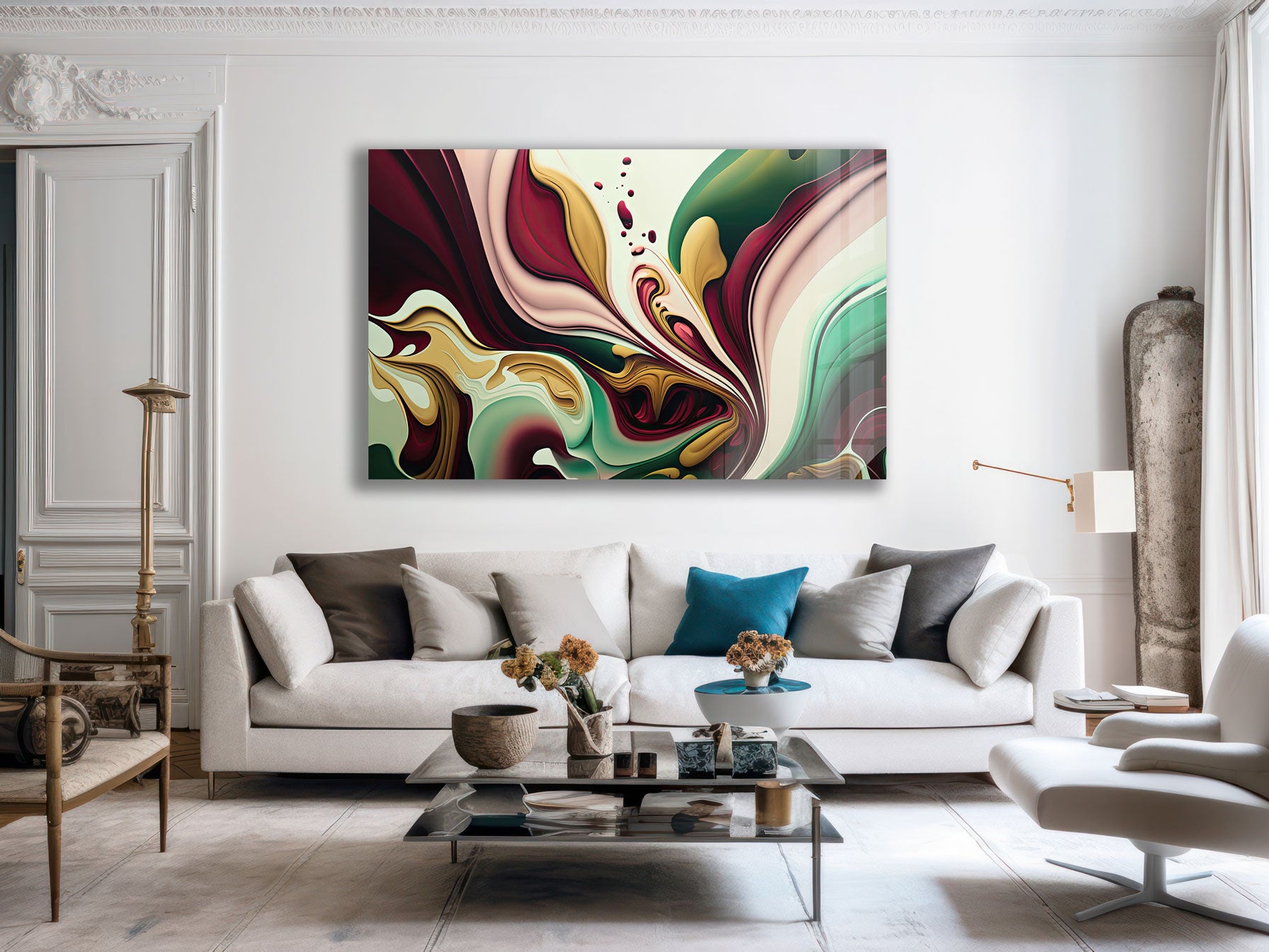 Red & Green Abstract Wall Art - Modern Canvas Painting for Home & Office Decor - Perfect for Living Room, Bedroom, or Workspace