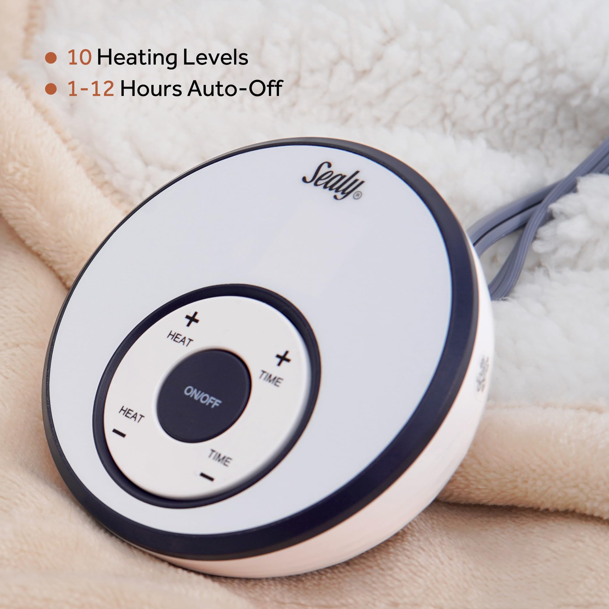 Sealy Electric Heated Blanket Queen Size 84x90 Inch - Flannel & Sherpa Dual-Sided Heating Blanket with 10 Adjustable Heat Settings, 1-12 Hour Auto Shut Off, Fast Warming, Machine Washable, Beige | Perfect for Cold Winter Nights, Bedroom Comfort, and Cozy Gift Giving