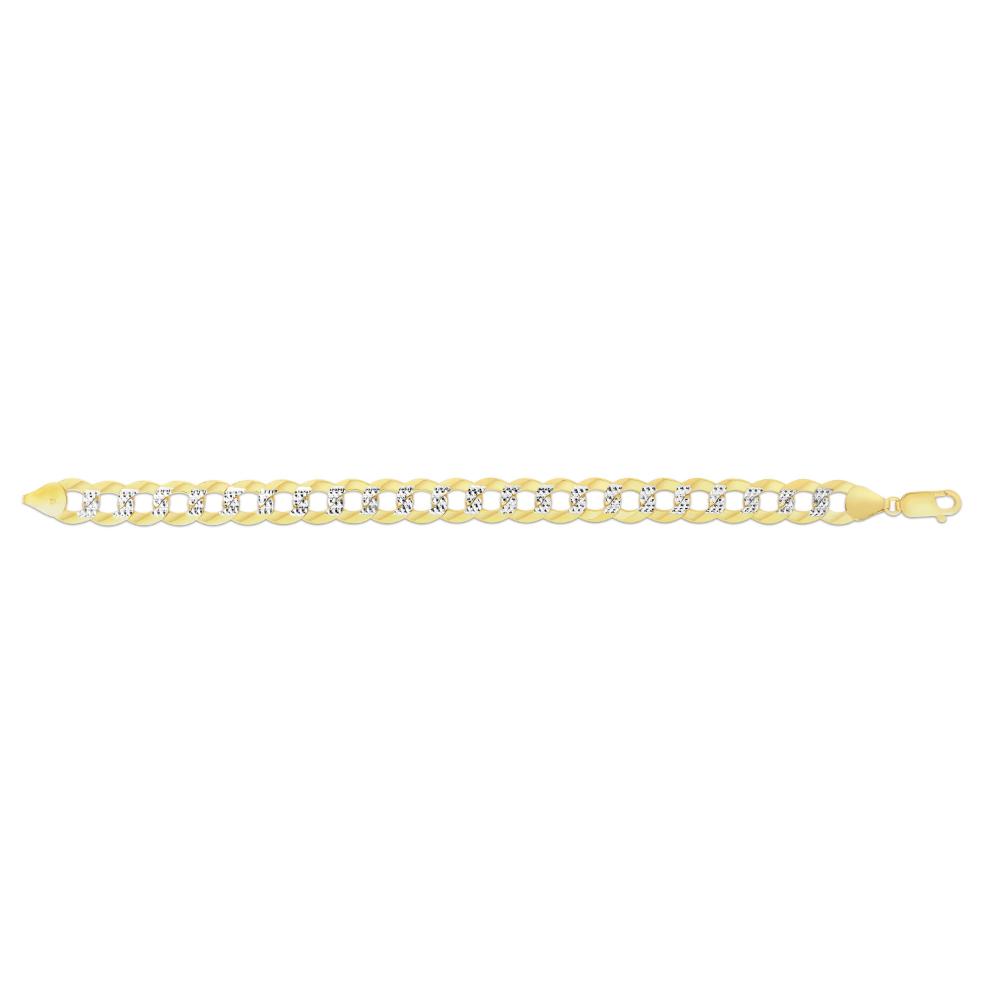 14K Gold 11.23mm White Pave Curb Chain Bracelet for Women - Elegant Layering Jewelry for Everyday Wear & Special Occasions