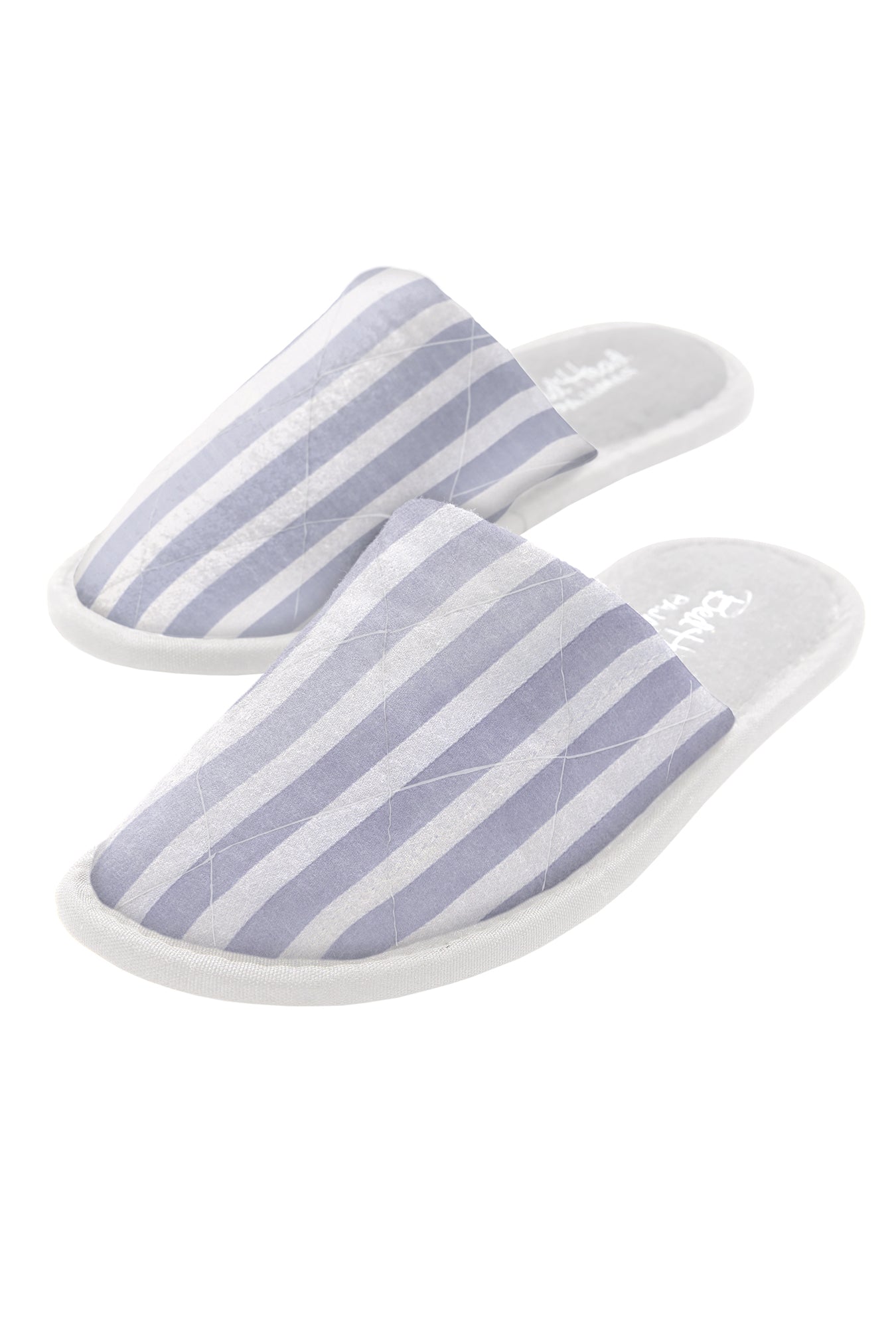 Blue 3D Stripe French Terry Lined Woven Cotton Unisex Slippers - Cozy House Shoes for Men & Women - Perfect for Home, Lounge & Indoor Comfort