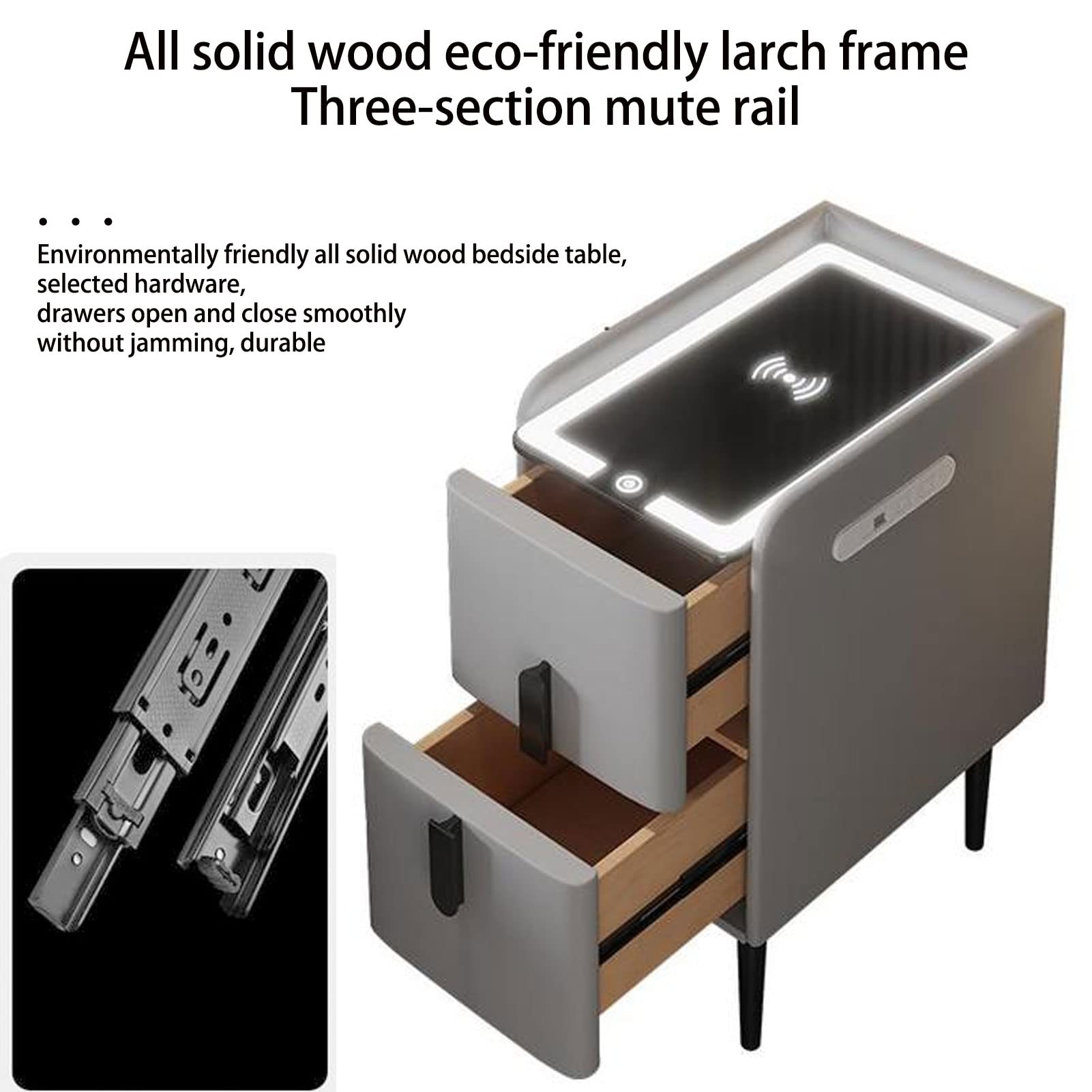 Smart Bedside Table with Wireless Charging - Solid Wood Nightstand with Storage for Bedroom | Multi-Functional Home Furniture for Phones, Books & Bedroom Essentials