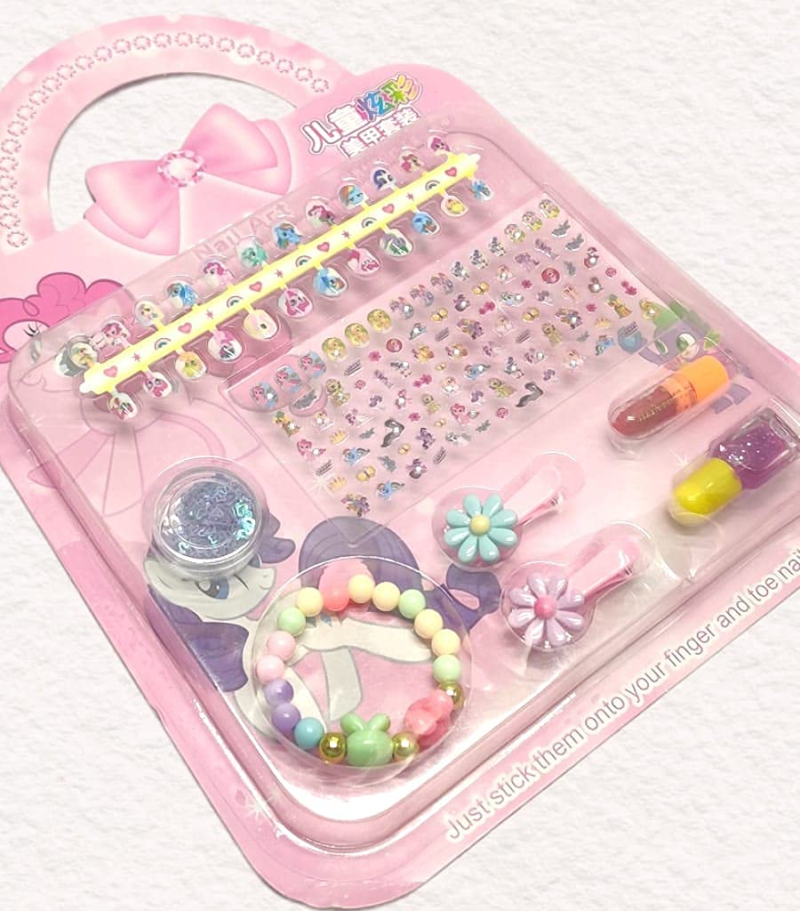 Arpit Mart Princess Nail Art Kit for Kids - Non-Toxic Water-Based Press On Nails, Nail Stickers, Polish, Clips & Bracelet Set | Perfect for Birthday Parties, Playdates & Dress-Up Fun