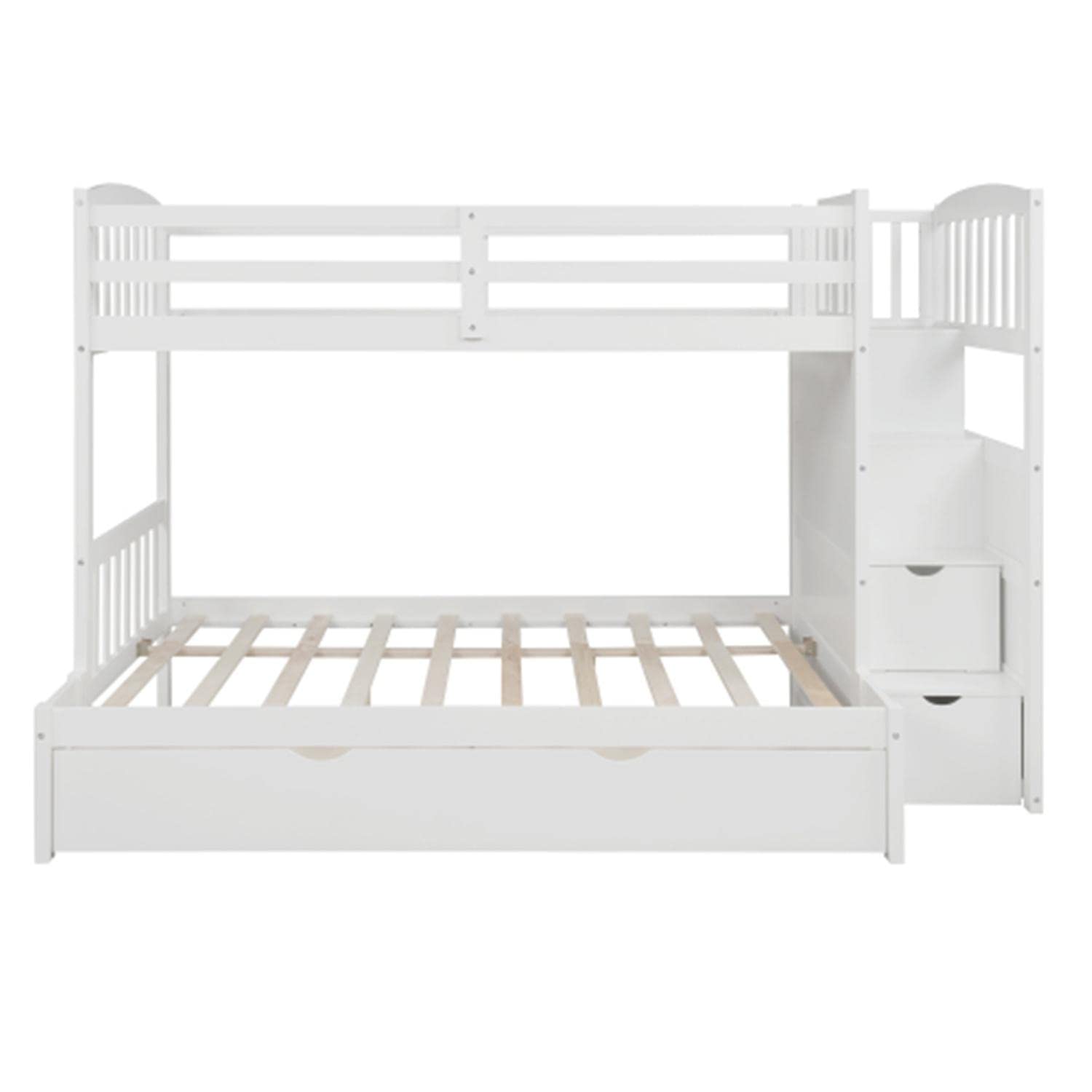 White Twin Over Twin/Full Bunk Bed with Storage Drawers & Shelves - Sturdy Bunk Bed Frame with Safety Guardrail - No Box Spring Required - Perfect for Kids, Teens & Guest Rooms - Space-Saving Solution for Small Bedrooms & Shared Spaces