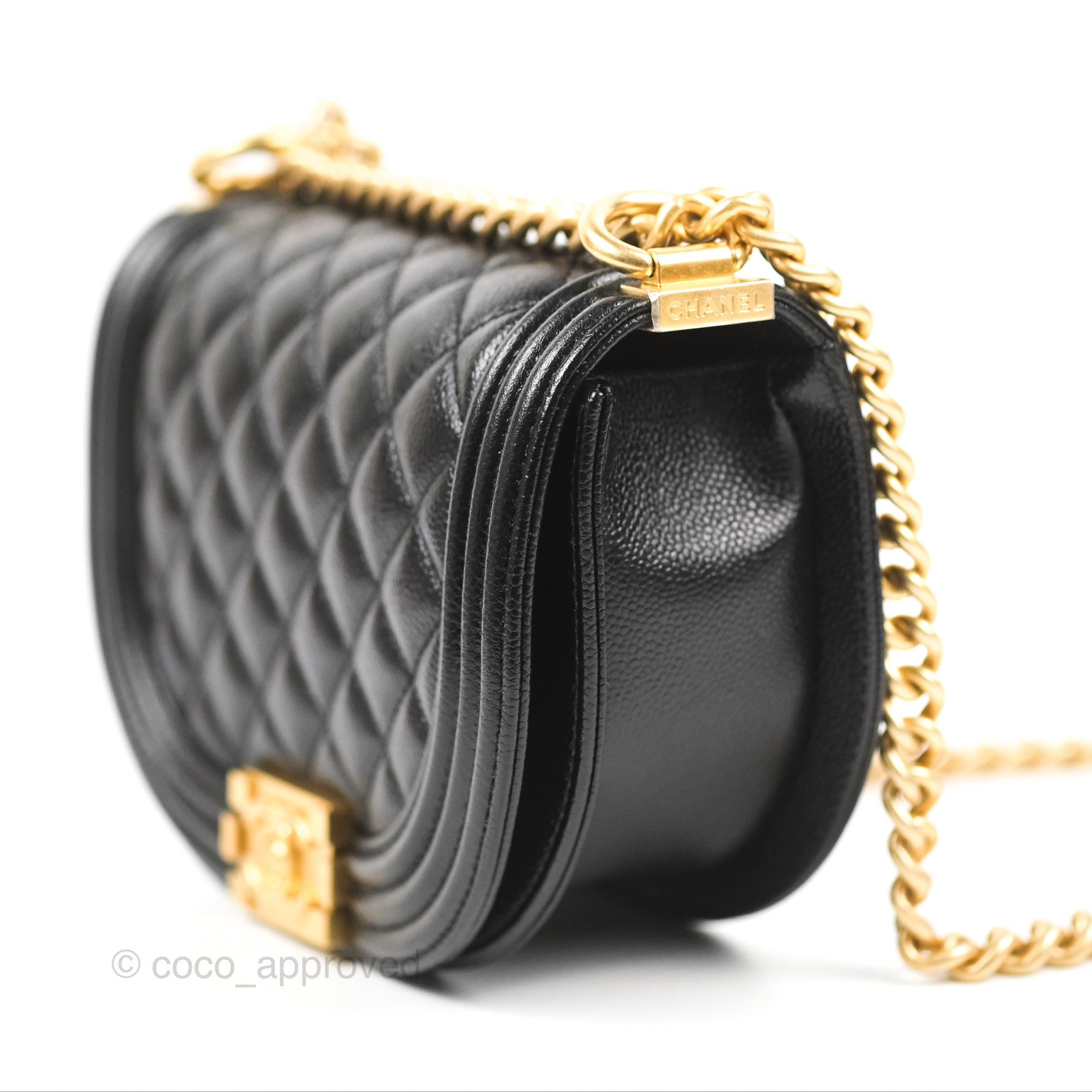 Chanel Boy Messenger Bag Black Caviar Leather with Aged Gold Hardware - Luxury Crossbody Bag for Women, Perfect for Work, Travel & Evening Events
