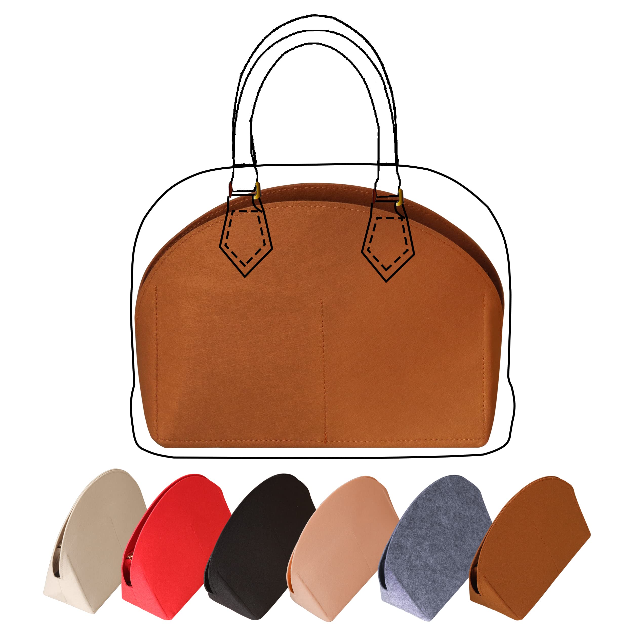 Felt Purse Organizer Insert with Zipper - Bag Organizer for Louis Vuitton Alma BB PM & Tote Bags - Handbag Shell Shaper (Brown) | Perfect for Travel, Work & Daily Organization