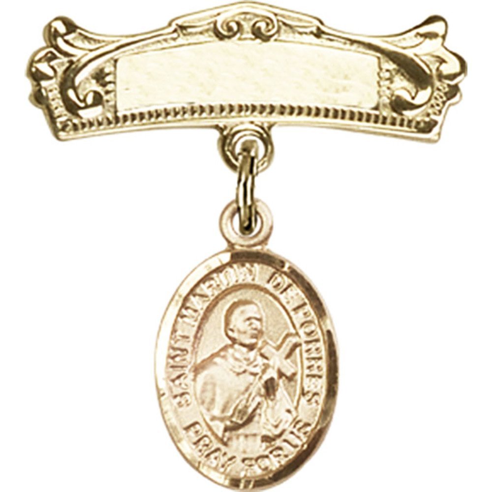 St. Martin de Porres Gold Filled Baby Badge with Arched Polished Pin - 7/8
