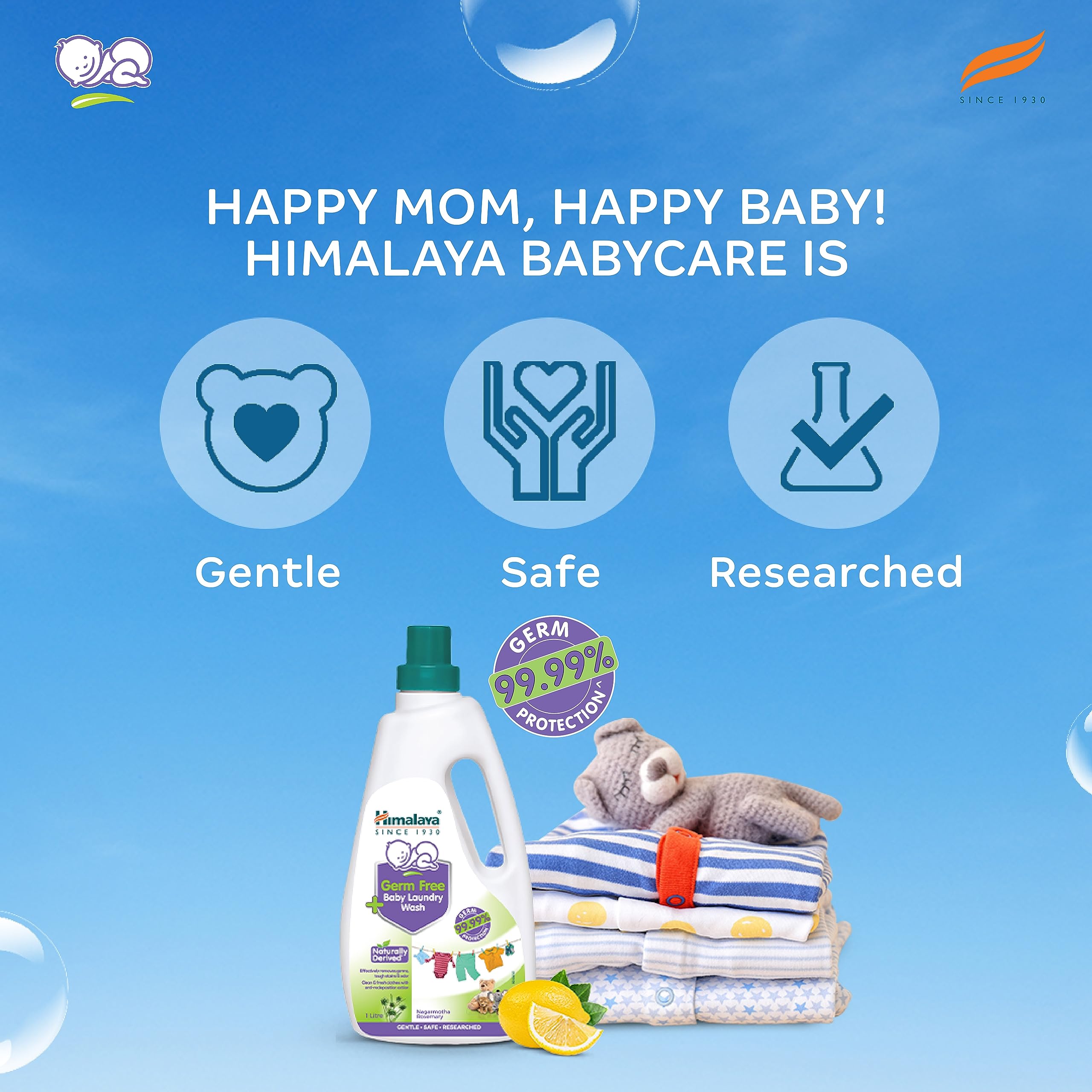 Himalaya Germ-Free Baby Laundry Detergent Liquid - 1L Pouch | Hypoallergenic & Gentle for Newborn Clothes | Perfect for Diapers, Onesies & Sensitive Skin Care