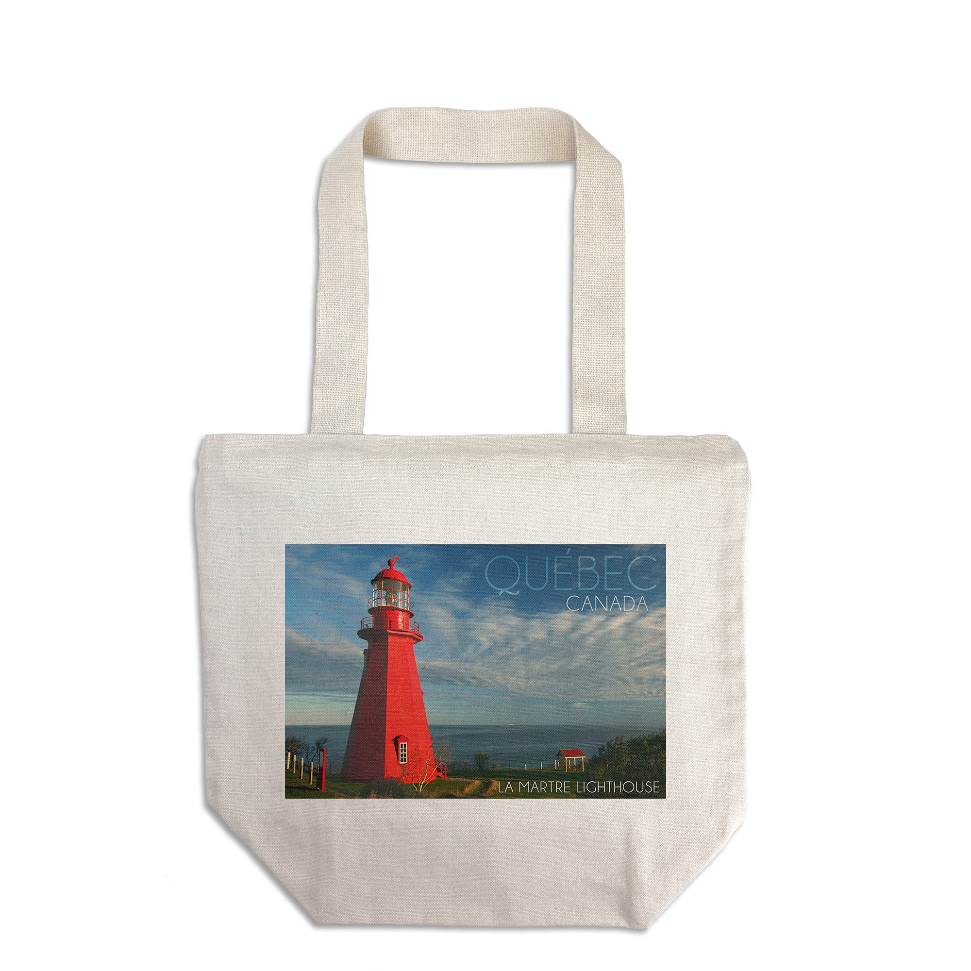 Quebec Canada Martre Lighthouse Tote Bag - 100% Cotton Canvas Reusable Shopping Bag for Beach, Grocery & Travel