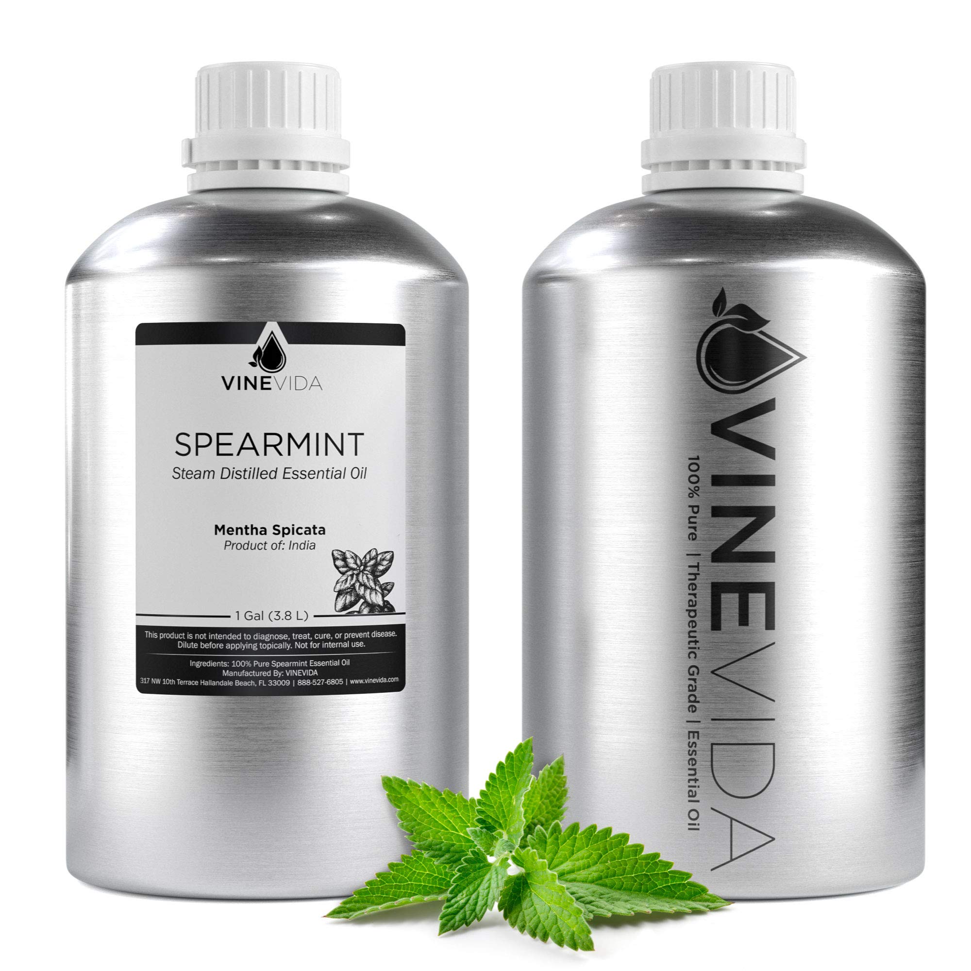 Premium Bulk Spearmint Essential Oil - 1 Gallon 100% Pure Undiluted Spearmint Oil in Aluminum Bottle (8 lbs) for DIY Soap Making, Candle Crafting, Aromatherapy & Essential Oil Blends - Perfect for Home Spa, Relaxation & Natural Cleaning - VINEVIDA