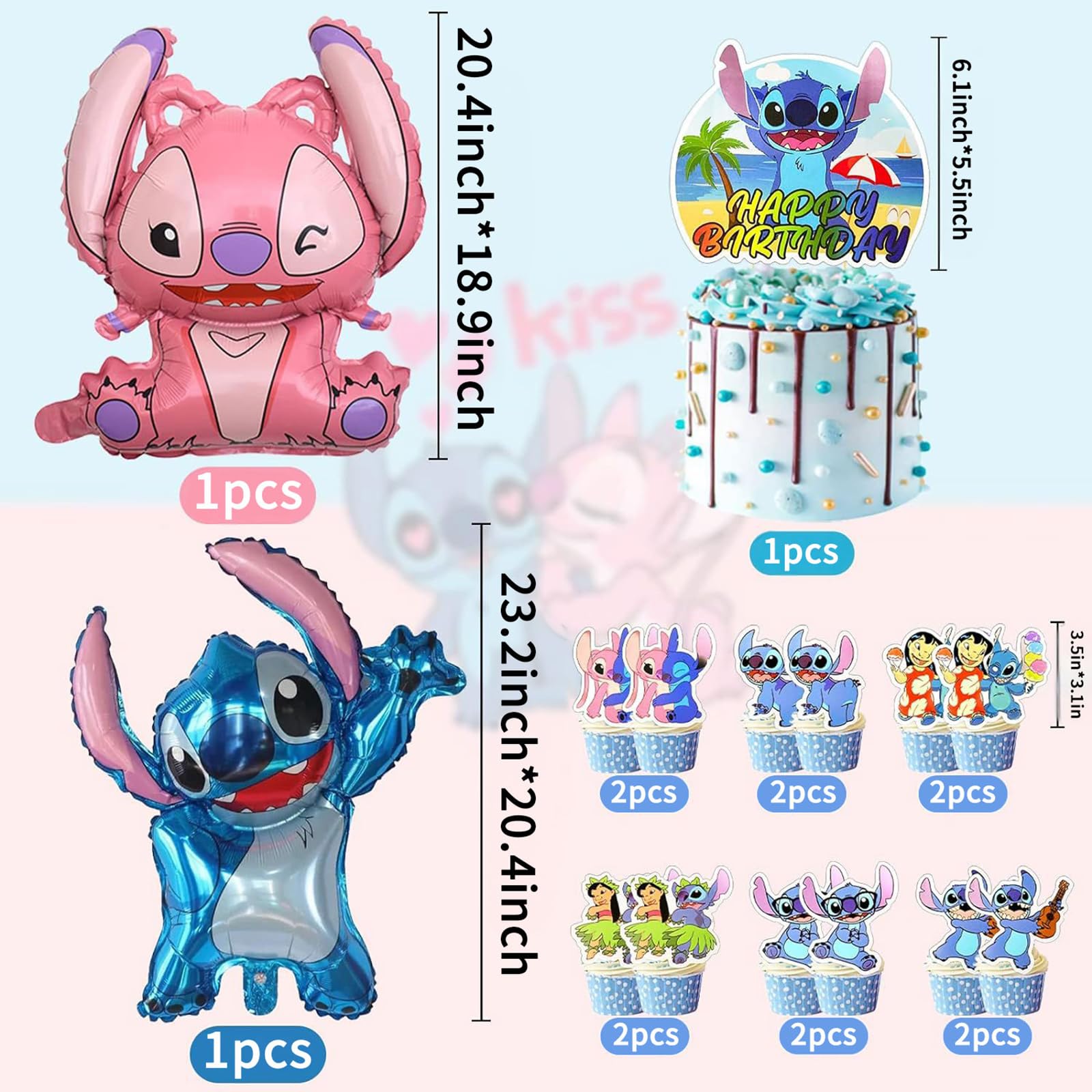 39 Pcs Cute Birthday Party Decorations Set - Happy Birthday Banner, Balloons, Cake Toppers & Cartoon Party Supplies for Kids, Adults, Baby Showers & Anniversary Celebrations