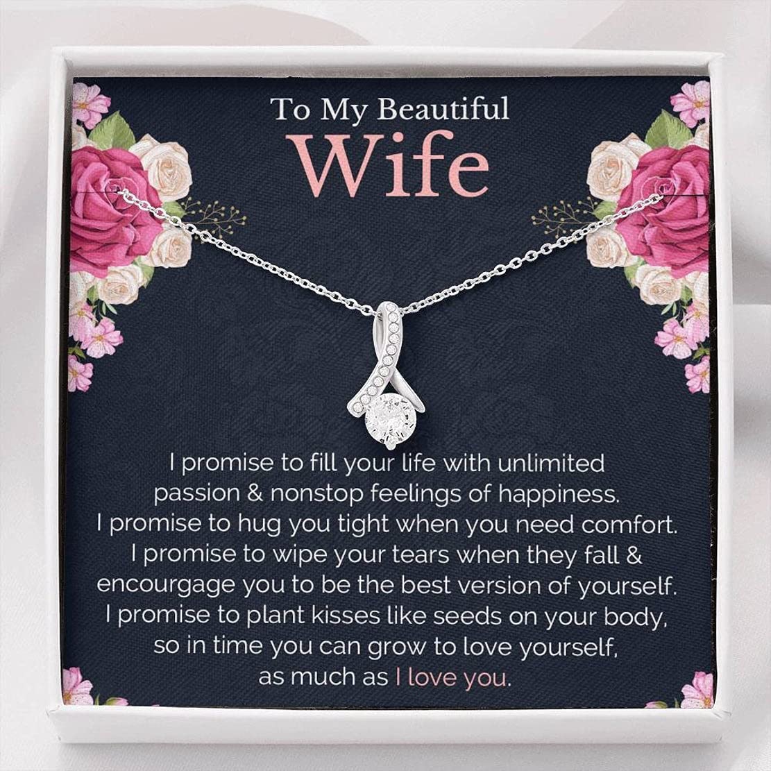 Personalized Necklace Gift for Wife with Message Card - Sentimental Anniversary, Birthday, Christmas & Vacation Surprise from Husband for Romantic Moments