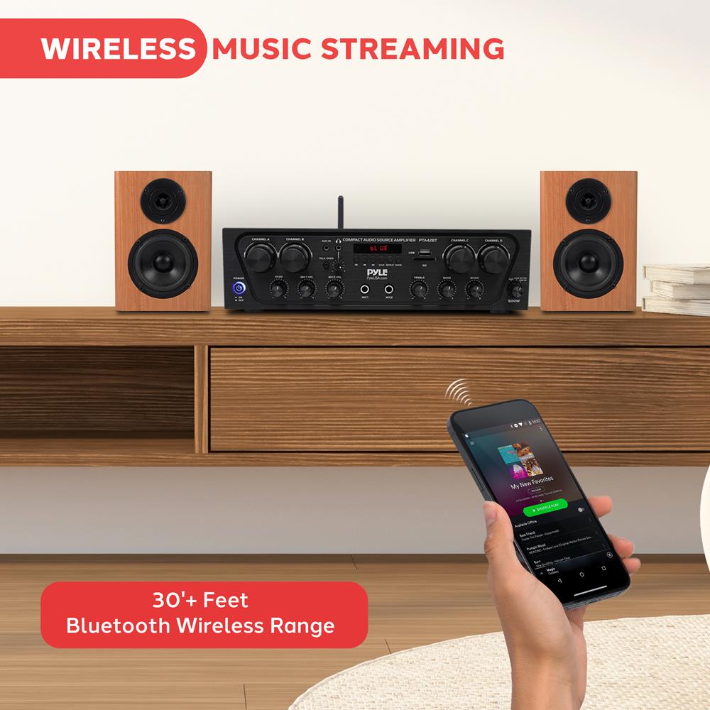 Wireless Bluetooth Home Audio Amplifier - High Power Stereo Receiver for Speakers, Home Theater & Multi-Room Music Streaming | Perfect for Parties, Living Room & Outdoor Entertainment