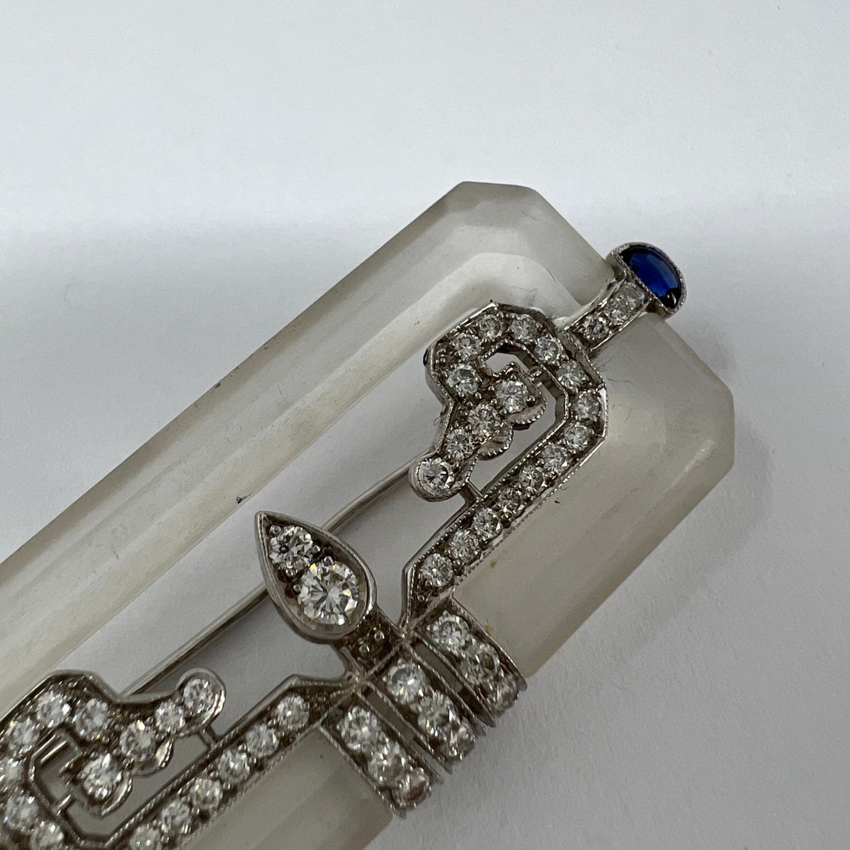 18K White Gold Crystal Pin with 64 Full Cut Diamonds & Sapphires - Elegant Jewelry for Weddings, Parties & Special Occasions