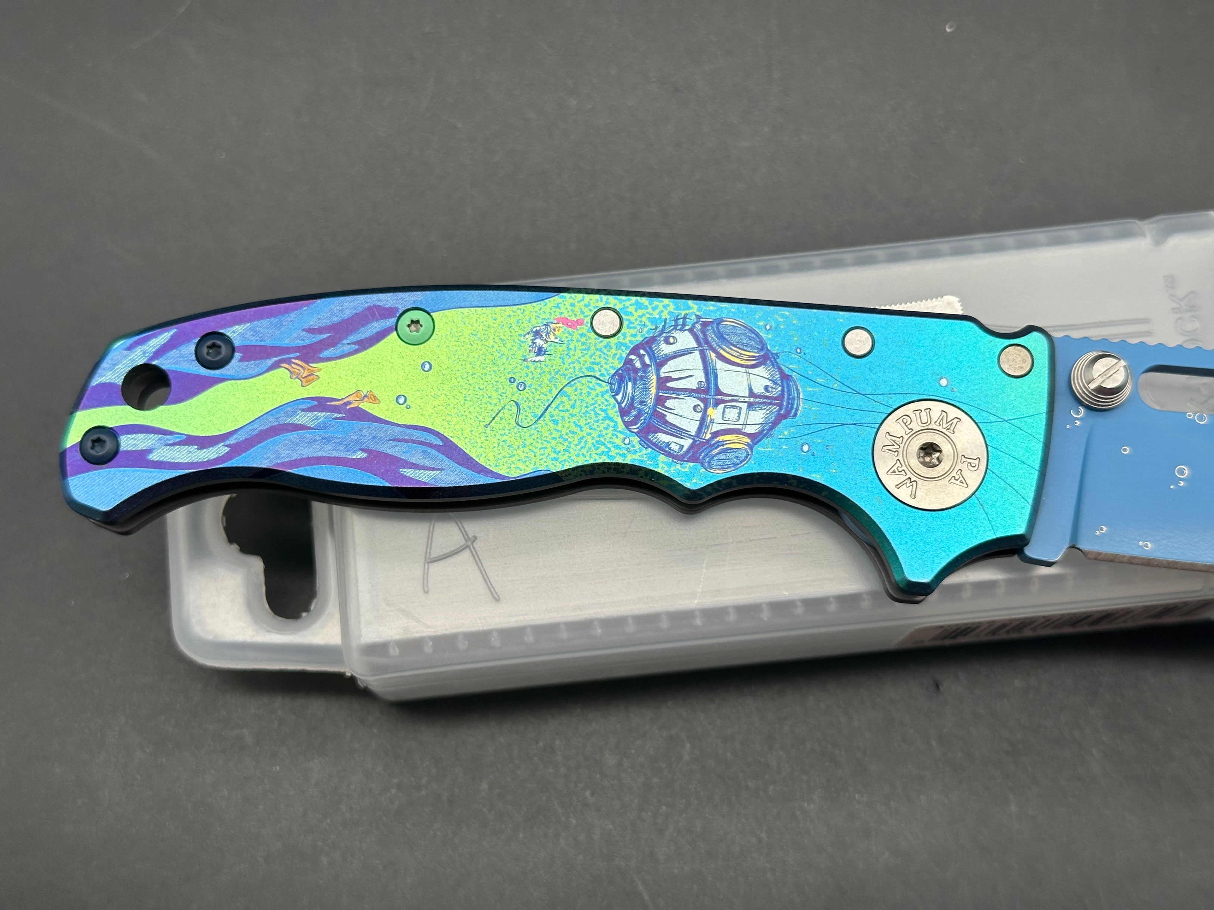 Demko AD20.5 Shark Lock Folding Knife - Custom Anodized Titanium Handle with Blue Cerakote Coating | EDC Pocket Knife for Outdoor Camping, Hiking & Everyday Carry