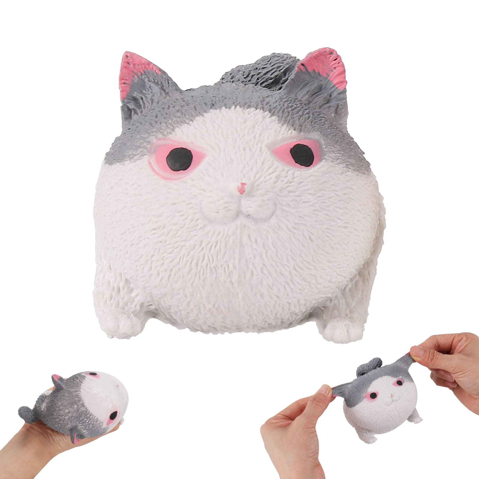 Cute Cat Squishy Stress Ball Toy for Kids & Adults - Soft Cat-Shaped Squishies for Stress Relief, Party Favors, Christmas Gifts & Fidget Toys (Gray) | Perfect for Office, School, Travel & Anxiety Relief
