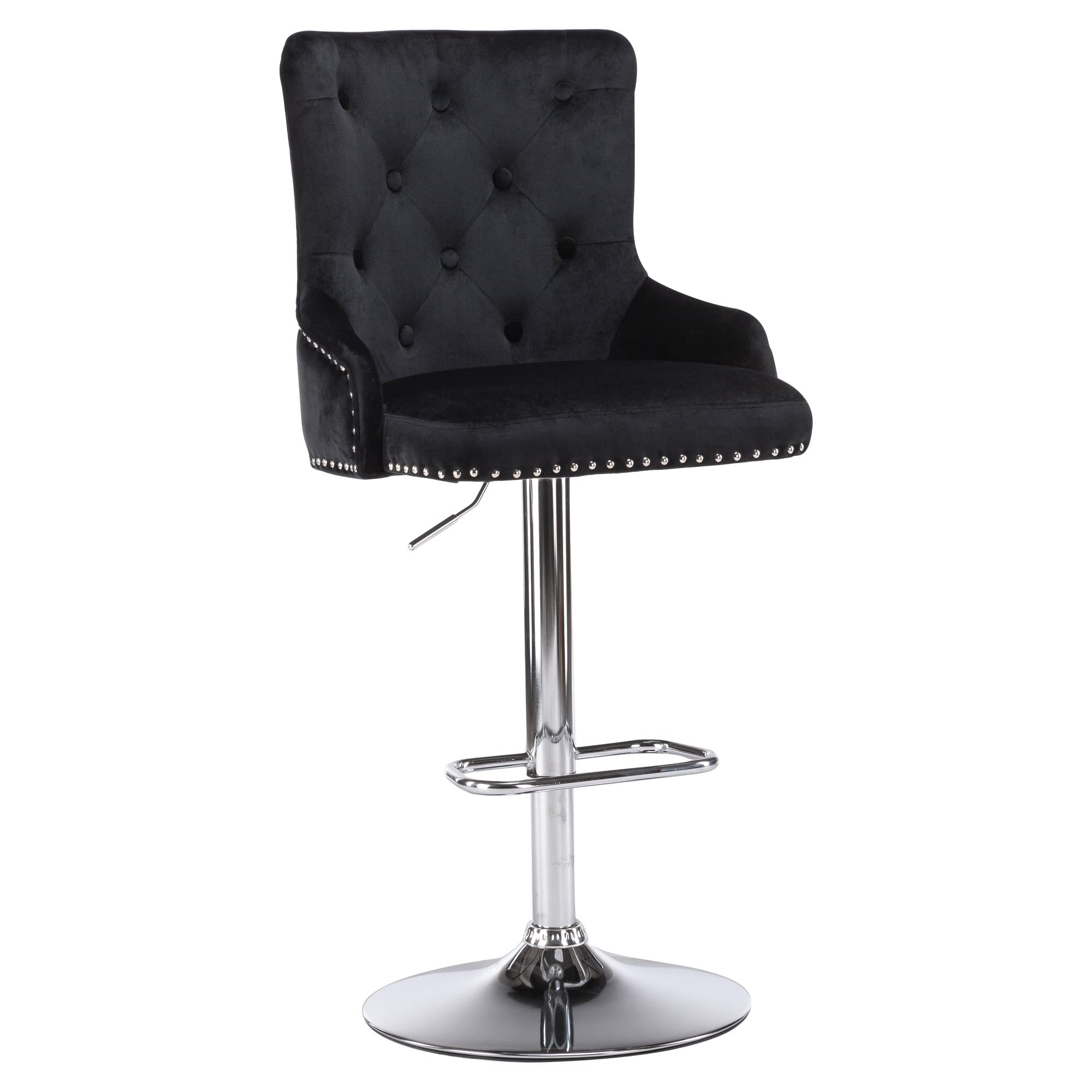 Black Velvet Adjustable Swivel Bar Stools with Tufted Backs - Kitchen Island & Dining Room Counter Height Stools - Modern Home Bar Seating (Set of 1) - Perfect for Breakfast Nooks, Home Bars & Small Spaces