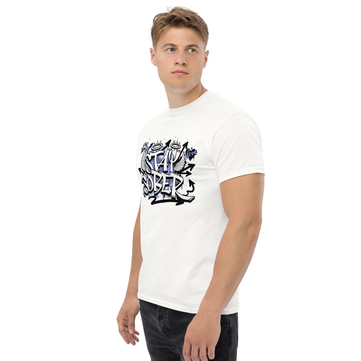 Stay Sober Men's Classic T-Shirt - Blue Resolve Recovery Shirt for AA Meetings & Sober Living | Motivational Sobriety Apparel