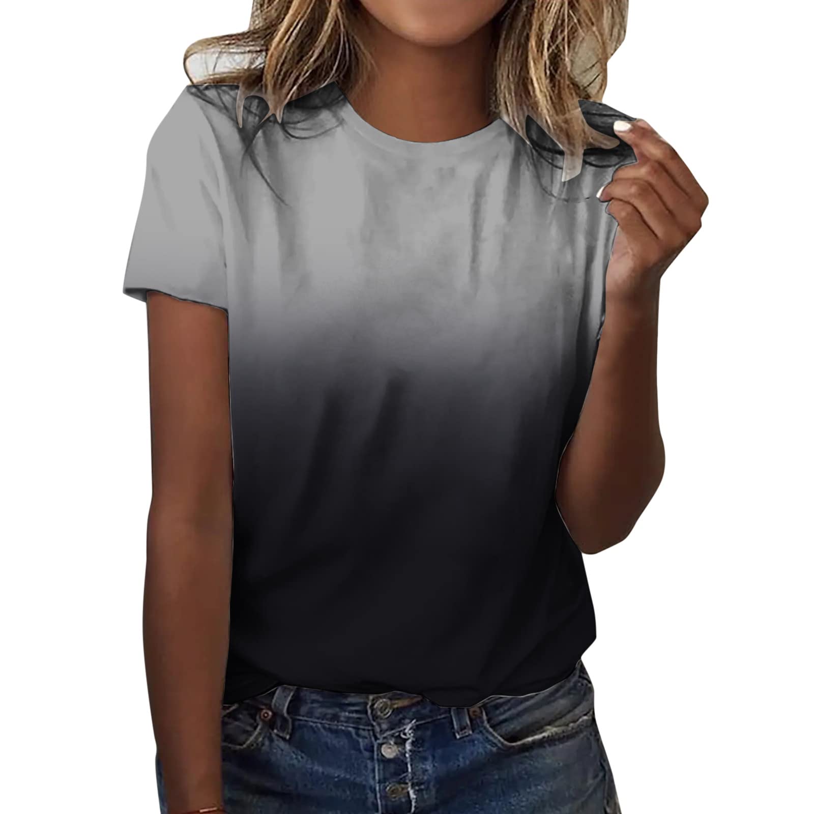 Trendy Women's Tie Dye Short Sleeve Tunic Tops - Color Block Casual Loose Fit Tee Shirts for Summer | Perfect for Beach Outings, Vacation Wear & Everyday Fashion