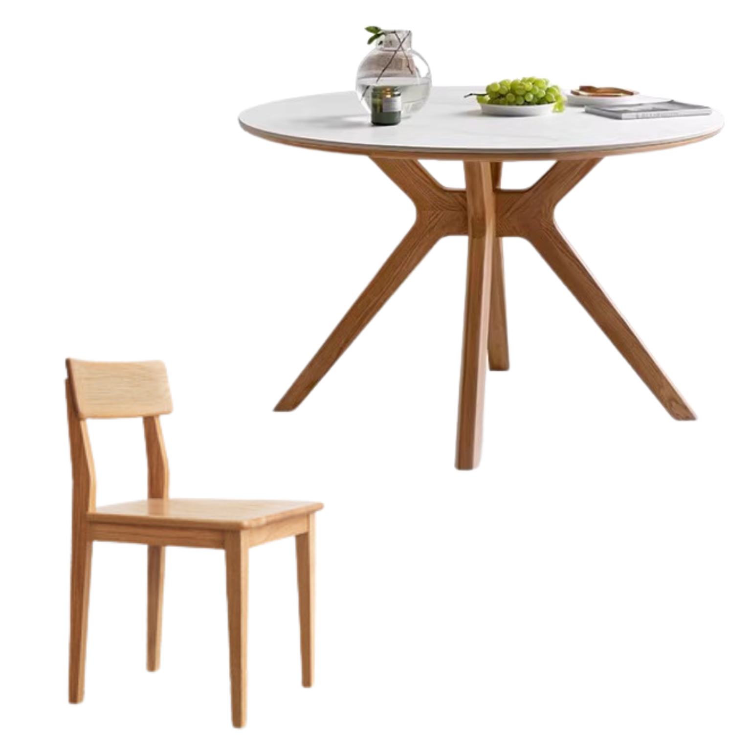 Solid Oak Wood Round Dining Table - 42 Inch Farmhouse Kitchen Table for 6 - Perfect for Family Gatherings & Dinner Parties
