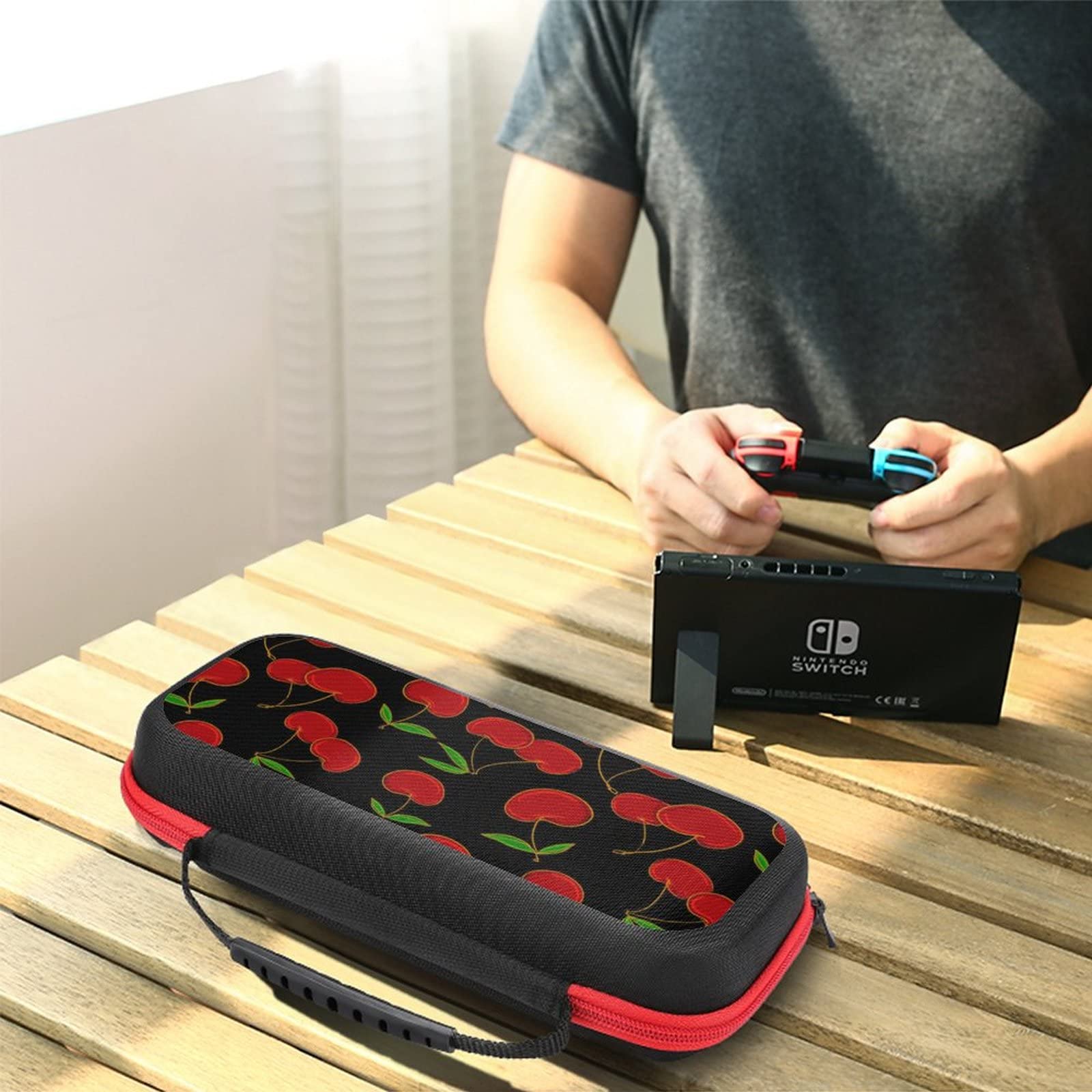 FunnyStar Cherry-Themed Protective Carrying Case Handbag for Nintendo Switch with 20 Game Card Holder - Perfect for Travel, Commuting & Gaming On-The-Go