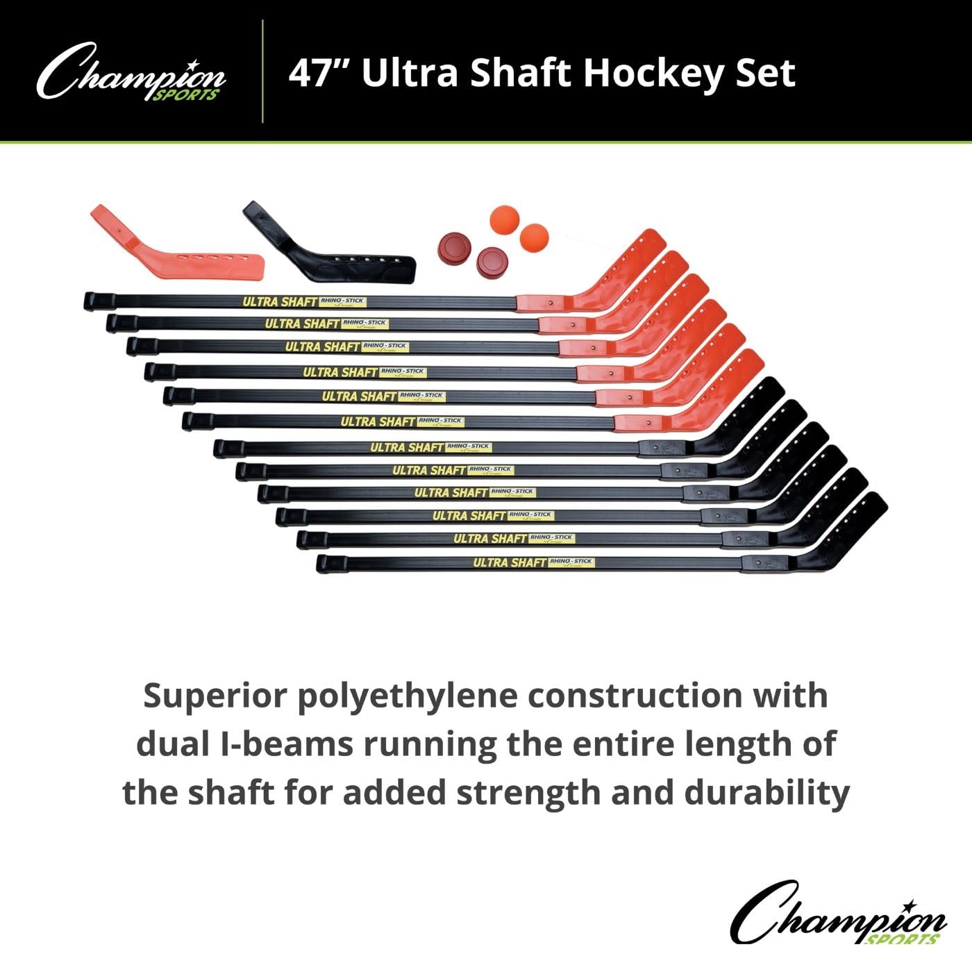 Champion Sports Ultra Shaft Hockey Set - Professional Ice Hockey Stick with Carbon Fiber Shaft for Youth & Adults - Perfect for Training, Games & Outdoor Play