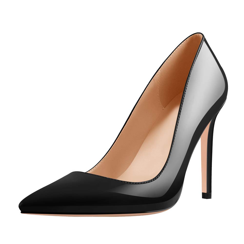 Dollskiss Women's Black Pointed Toe High Heel Stiletto Pumps - Slip On Dress Shoes for Party, Wedding & Office Wear