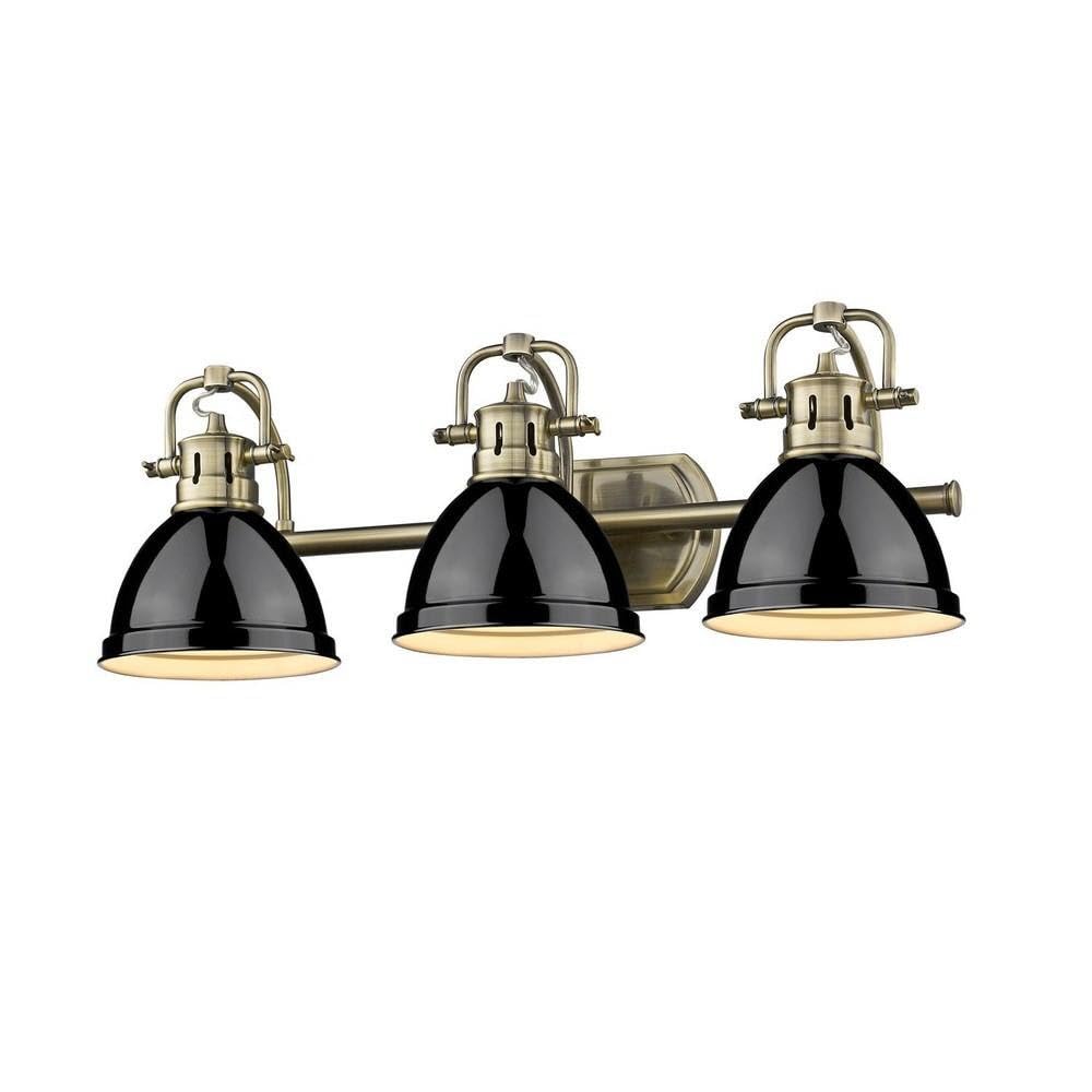 24.5 Inch 3-Light Vanity Light - Classic Industrial Style with Aged Brass Finish & Black Shade (8.5