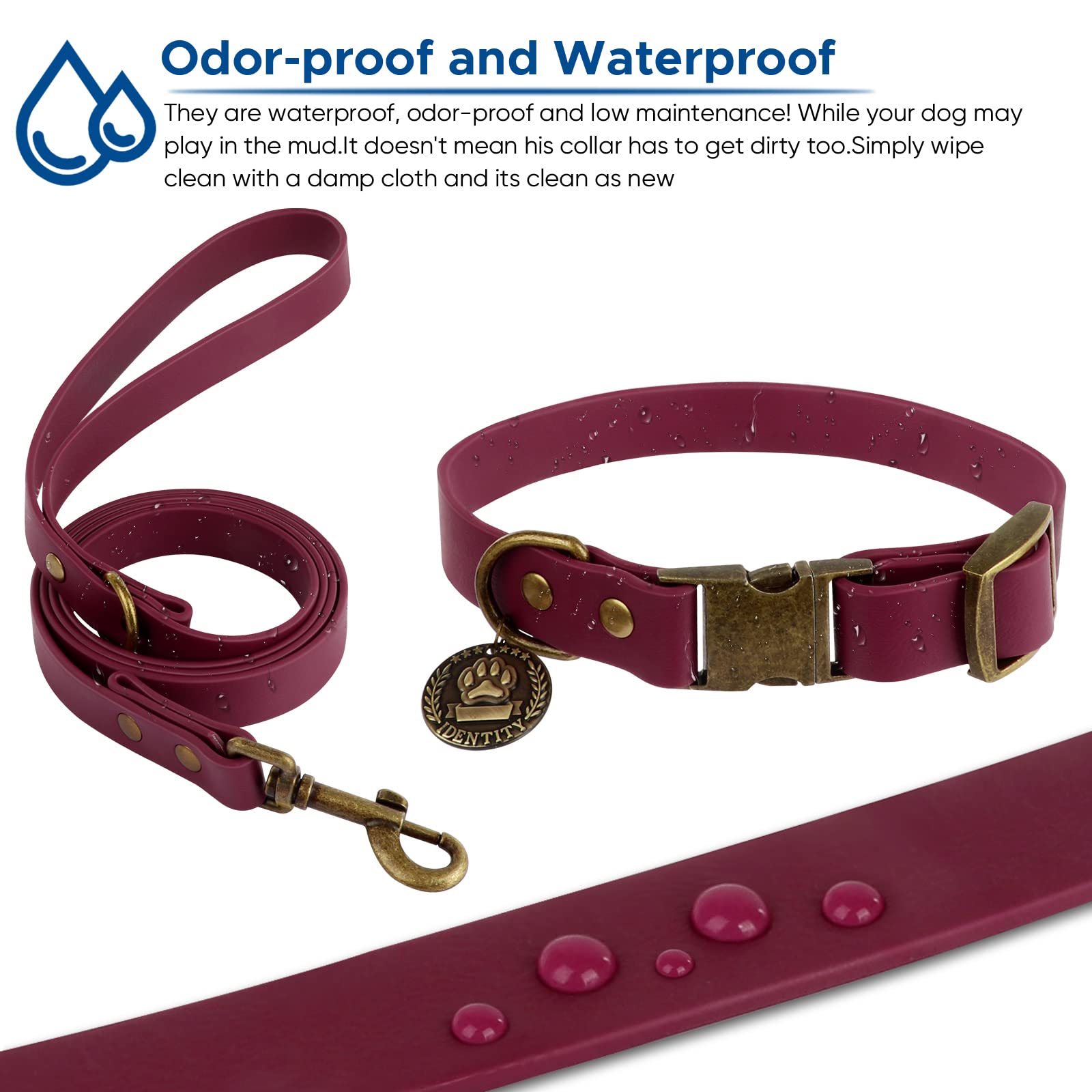 **Wisedog Adjustable Dog Collar and Leash Set - Durable Pet Collar with Leash for Small, Medium & Large Dogs - Includes Free Poop Bag Holder (XS, Burgundy) - Perfect for Walking, Training & Outdoor Adventures**