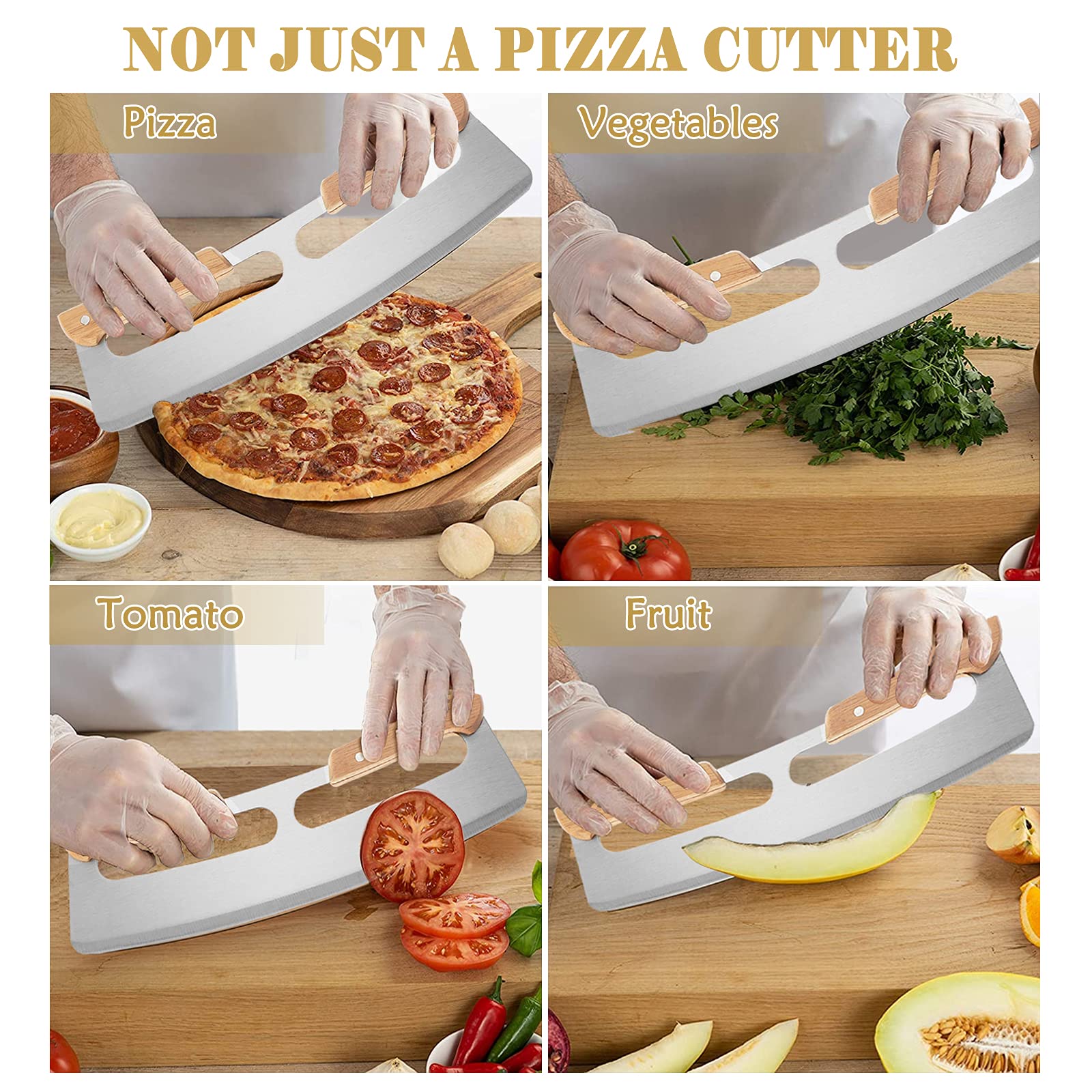 Stainless Steel Pizza Cutter with Wooden Handle & Protective Cover - 14 Inch Large Metal Pizza Slicer & Cake Server Set - Durable Kitchen Tools for Homemade Pizza, Bread, BBQ, Baking - Perfect for Parties, Family Gatherings & Restaurant Use
