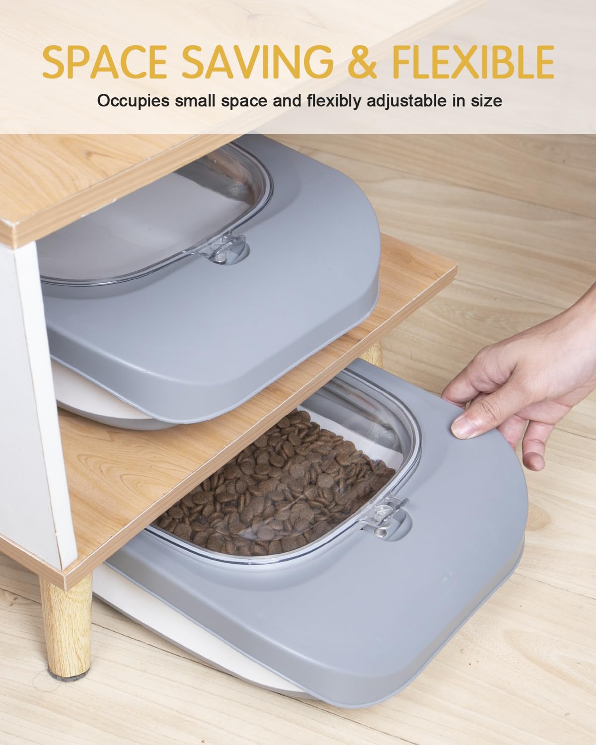 13Lbs Collapsible Airtight Pet Food Storage Container with Lid - Perfect for Dog Food, Cat Food, Rice & Cereal Storage - Includes Silicone Bowl & Scoop - Space Saving Design for Kitchen, Pantry or Travel (Grey)