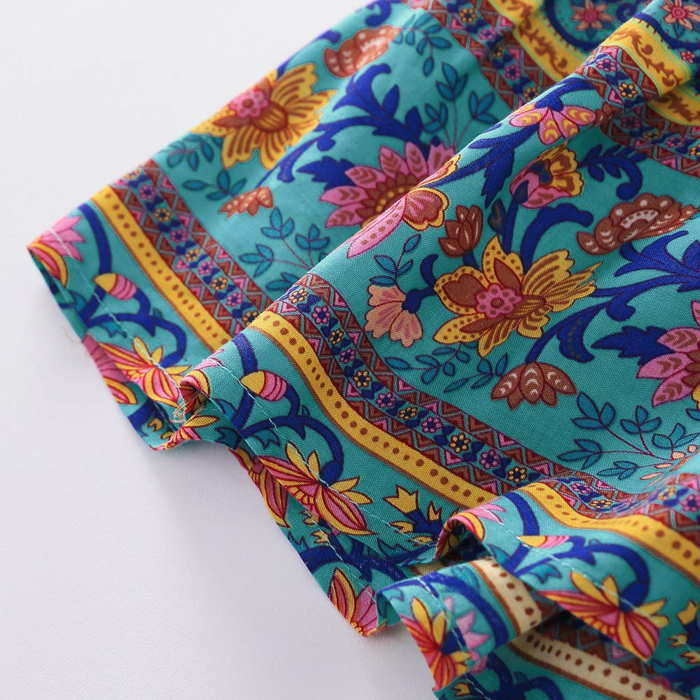 PopReal Mommy and Me Dresses - Boho Casual Maxi Dresses for Women & Girls, Floral Print V-Neck Wrap Summer Short Sleeve Dress | Perfect for Family Photos, Beach Vacations & Outdoor Events