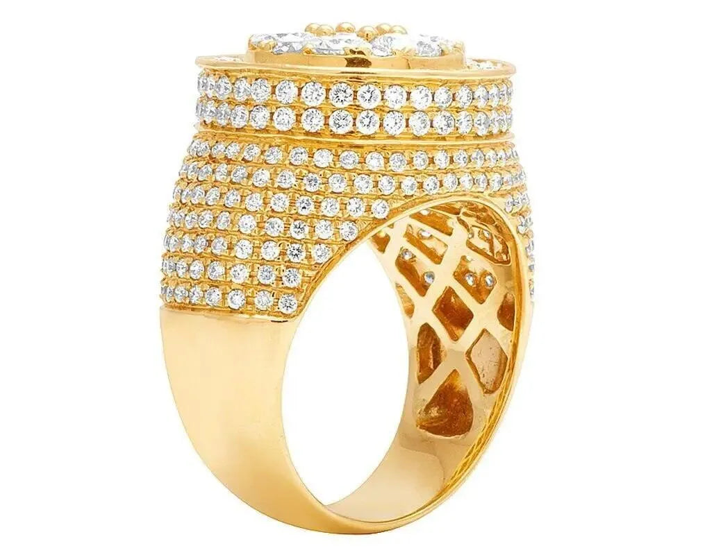14K Yellow Gold Lab-Grown Diamond CVD HPHT Round 3D Cluster Pinky Ring for Men - 6.5 CT, 20mm - Perfect for Weddings, Anniversaries & Special Occasions